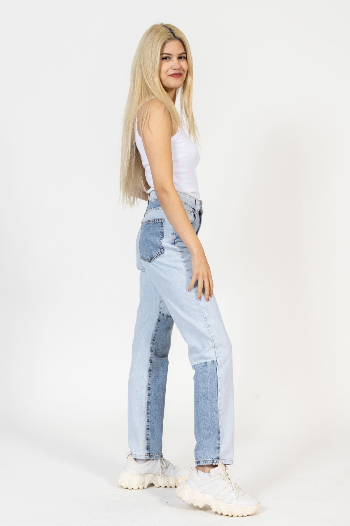 Parçalı Yıkamalı Mom Jean, Kot Pantolon, Bol Pantolon, Wide Leg Jean, Sokak Stili