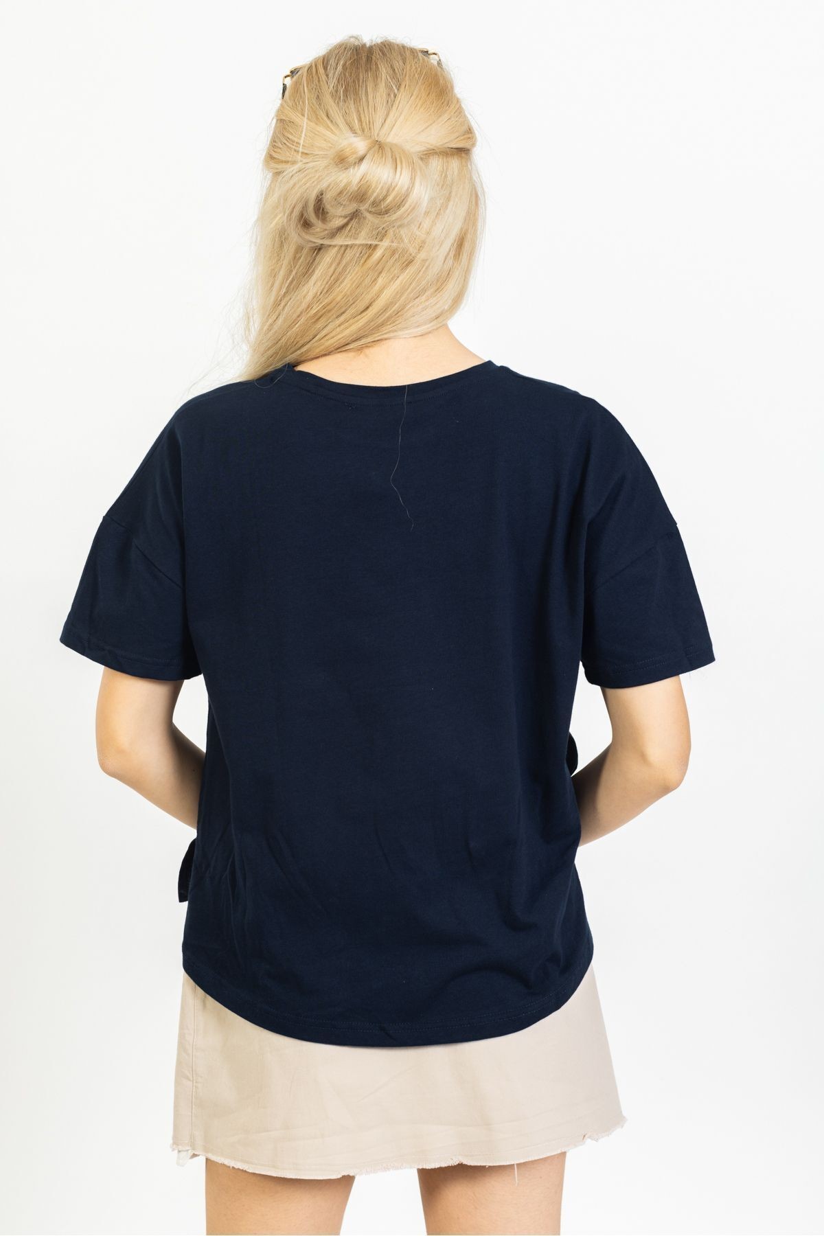 Lacivert Basic Oversize Tişört, Yazlık Pamuklu Bol T-shirt, Quzu