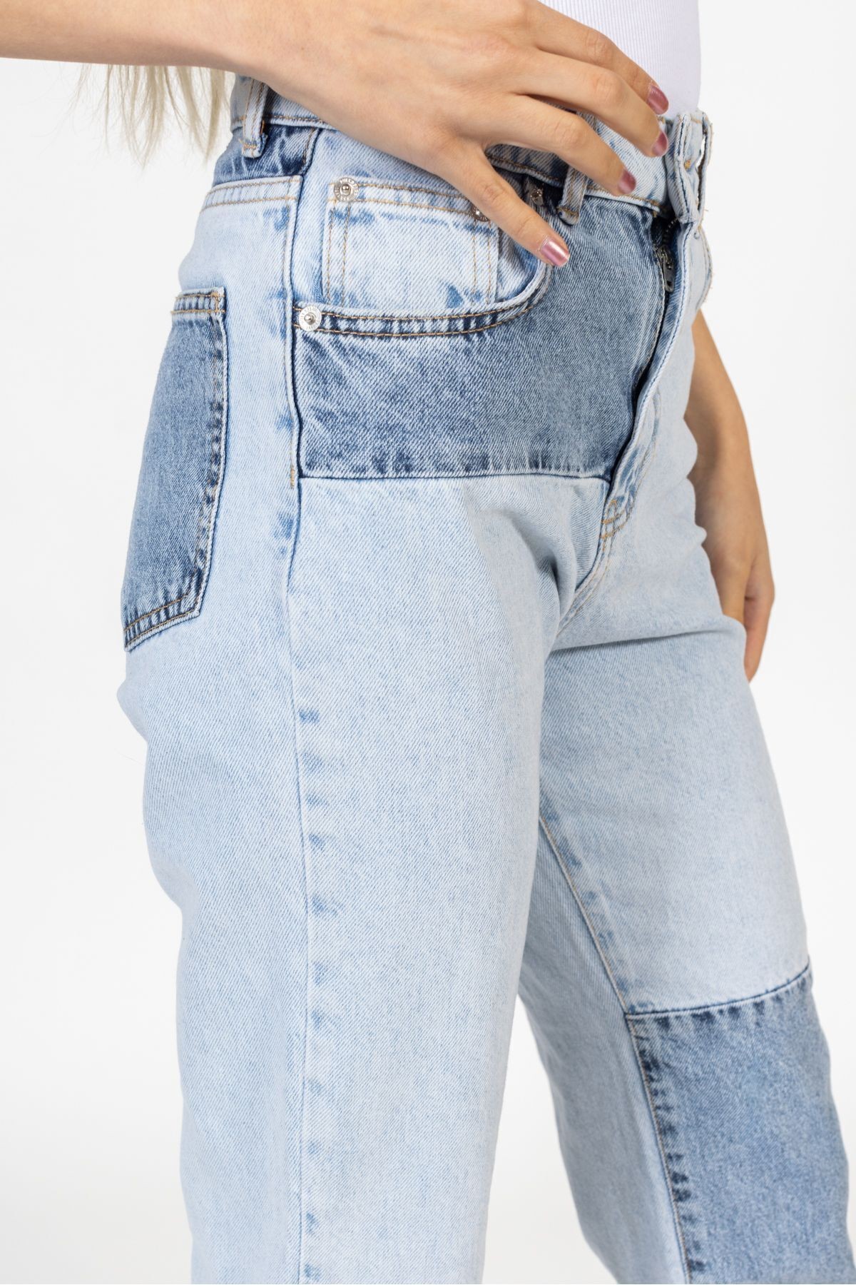 Parçalı Yıkamalı Mom Jean, Kot Pantolon, Bol Pantolon, Wide Leg Jean, Sokak Stili