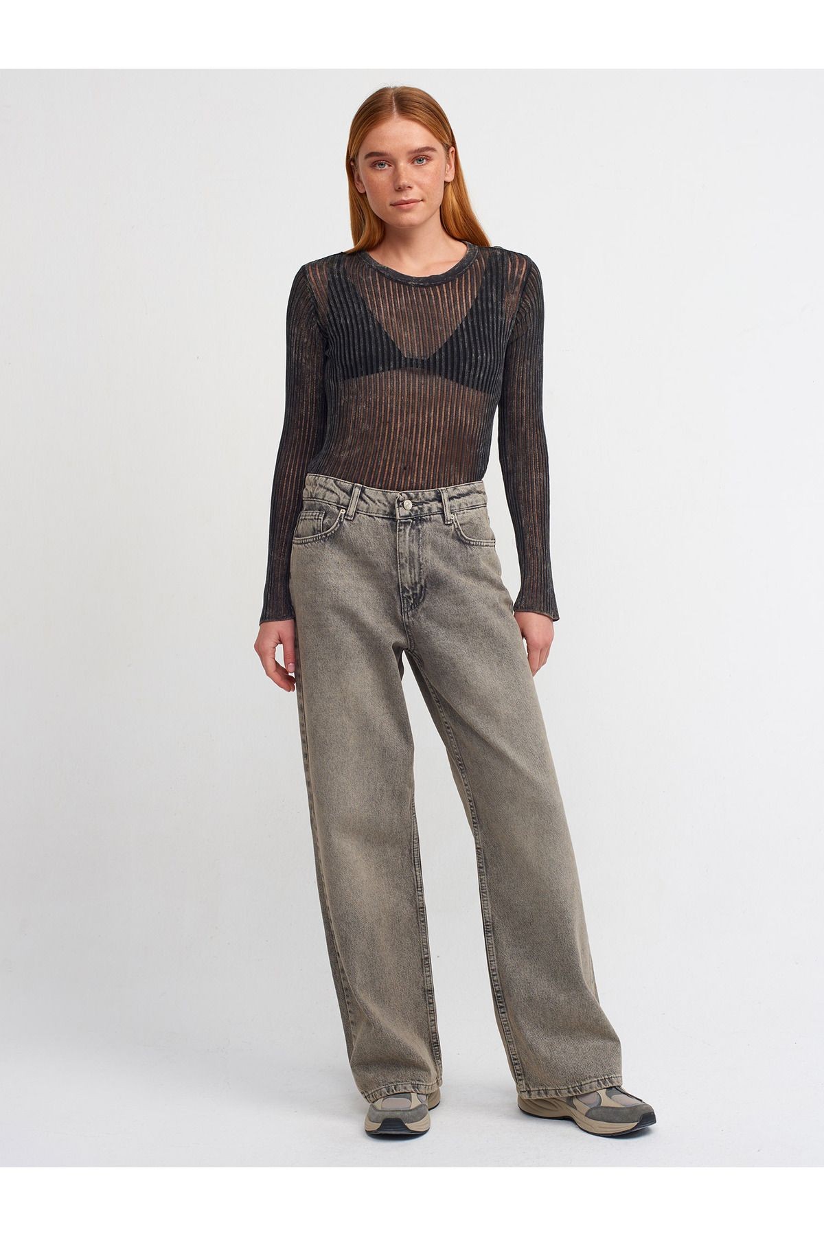 71406 Tint Yıkama Baggy Denim Pantolon-Gri