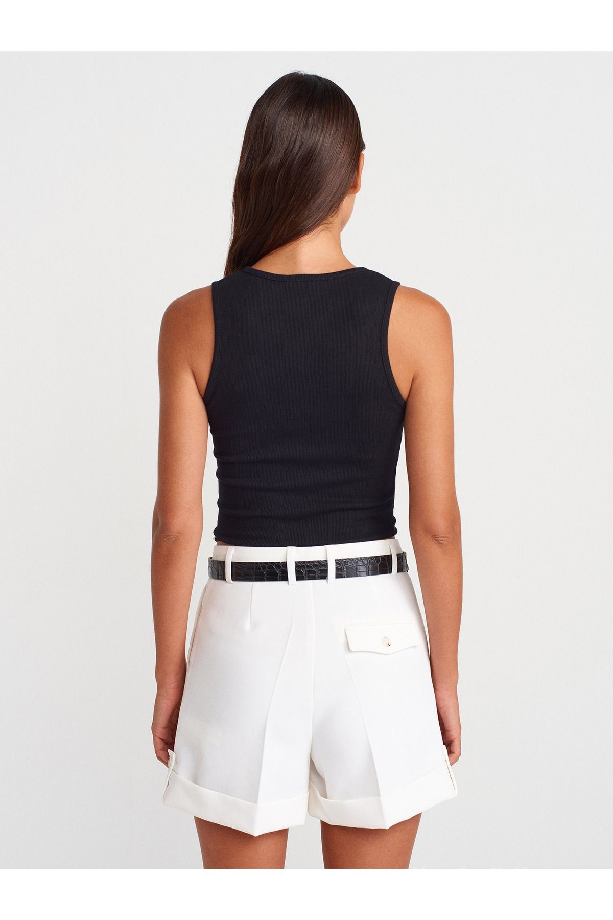 21005 Yıkama Efetkli Crop Top-Kahve