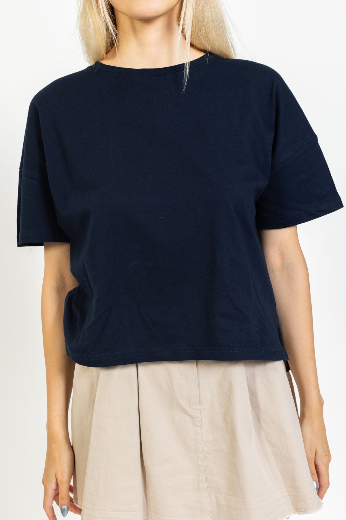 Lacivert Basic Oversize Tişört, Yazlık Pamuklu Bol T-shirt, Quzu