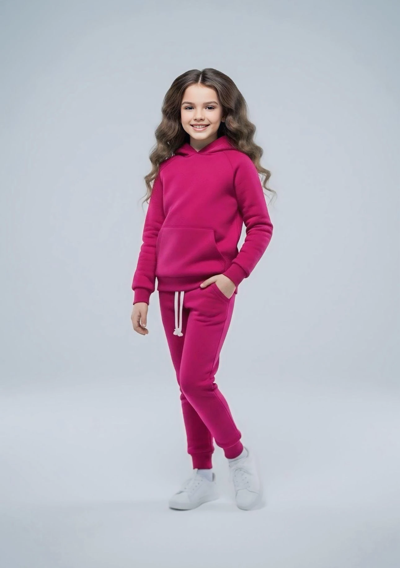 KIZ ÇOCUK KANGRU CEPLİ KAPİŞONLU TAKIM - FUŞYA