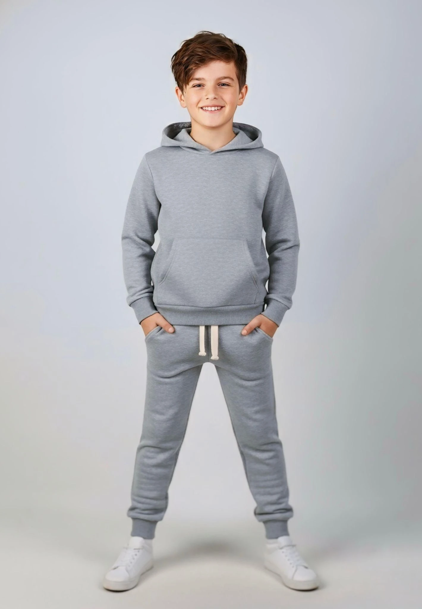 ERKEK ÇOCUK KANGRU CEPLİ KAPİŞONLU TAKIM  - GRİ
