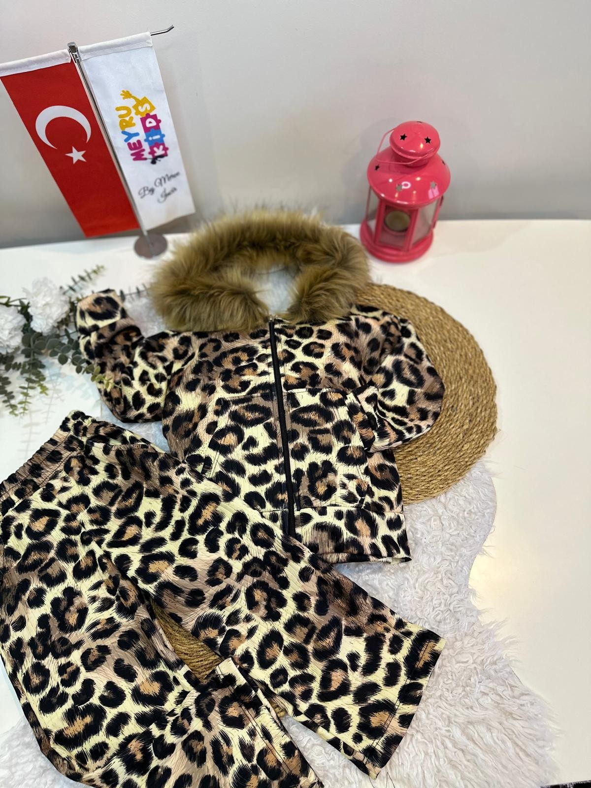 KIZ ÇOCUK SCUBA KUMAŞ LEOPAR KÜRKLÜ 2Lİ TAKIM  - LEOPAR