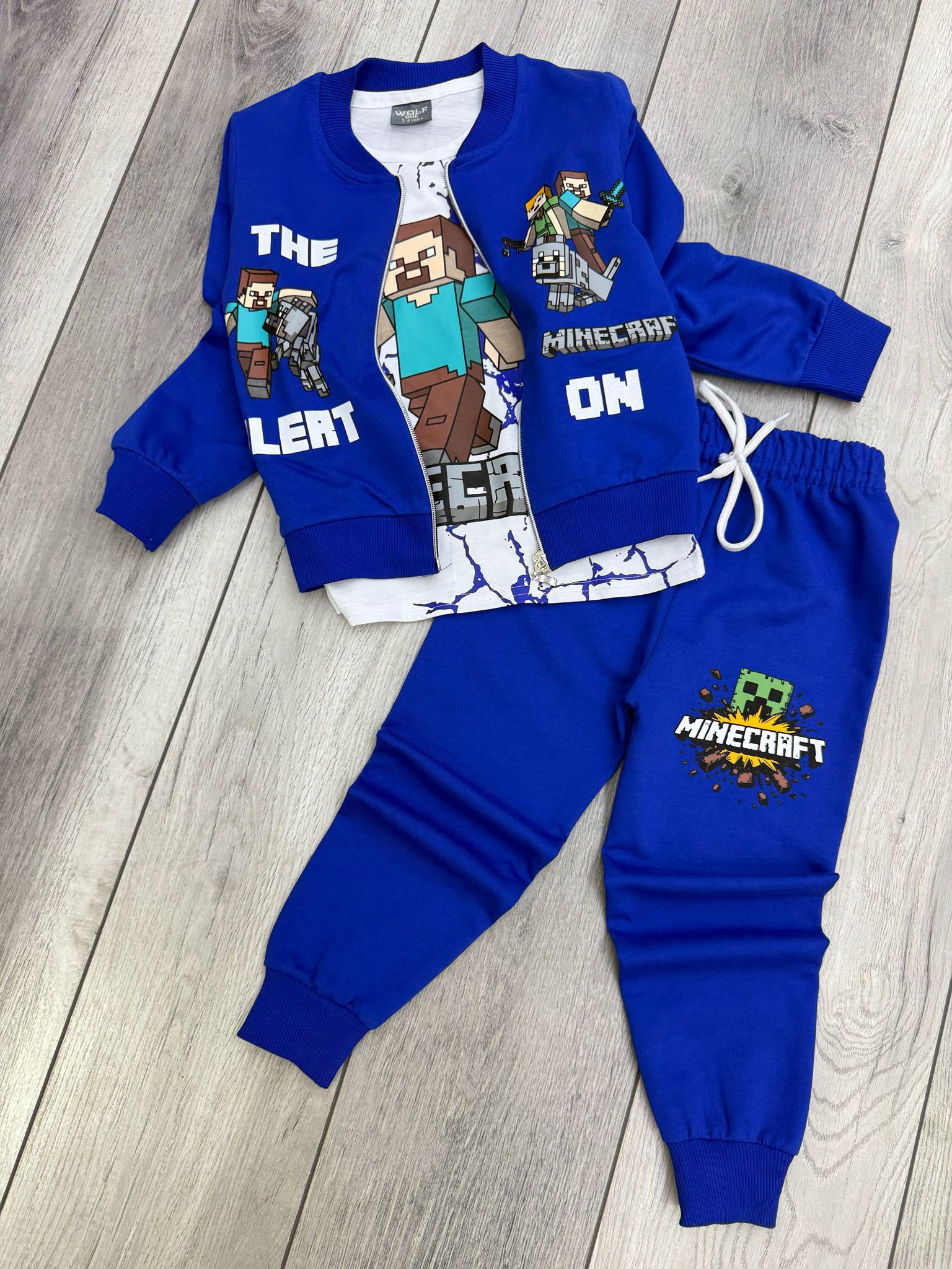 ERKEK ÇOCUK MİNECRAFT 3LÜ SET (UZUN KOLLU BADİ+ALT+ÜSTCEKET ) - LACİVERT