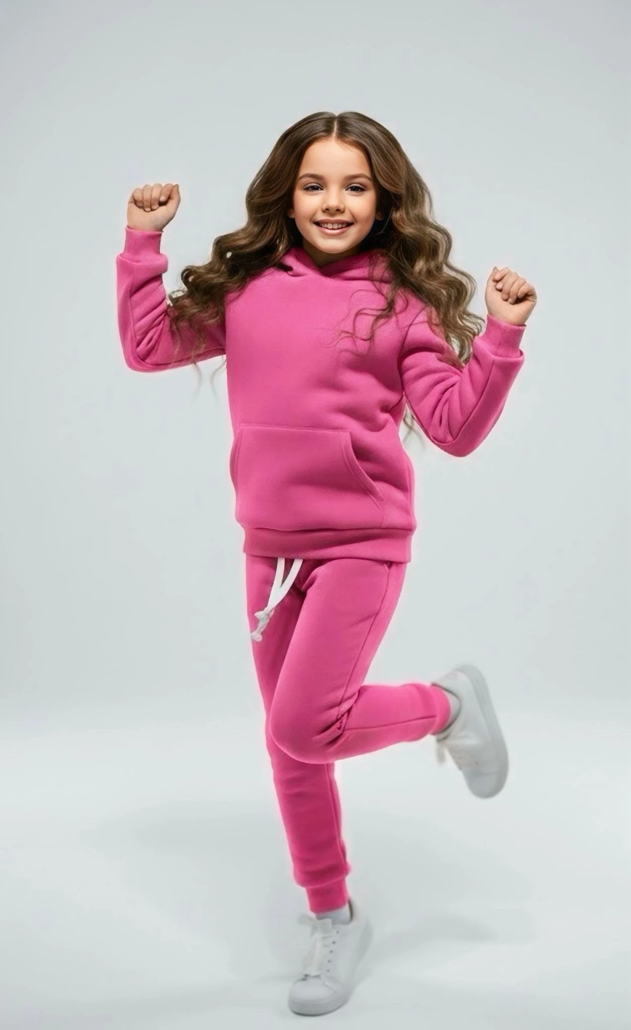 KIZ ÇOCUK KANGRU CEPLİ KAPİŞONLU TAKIM - TOZ PEMBE