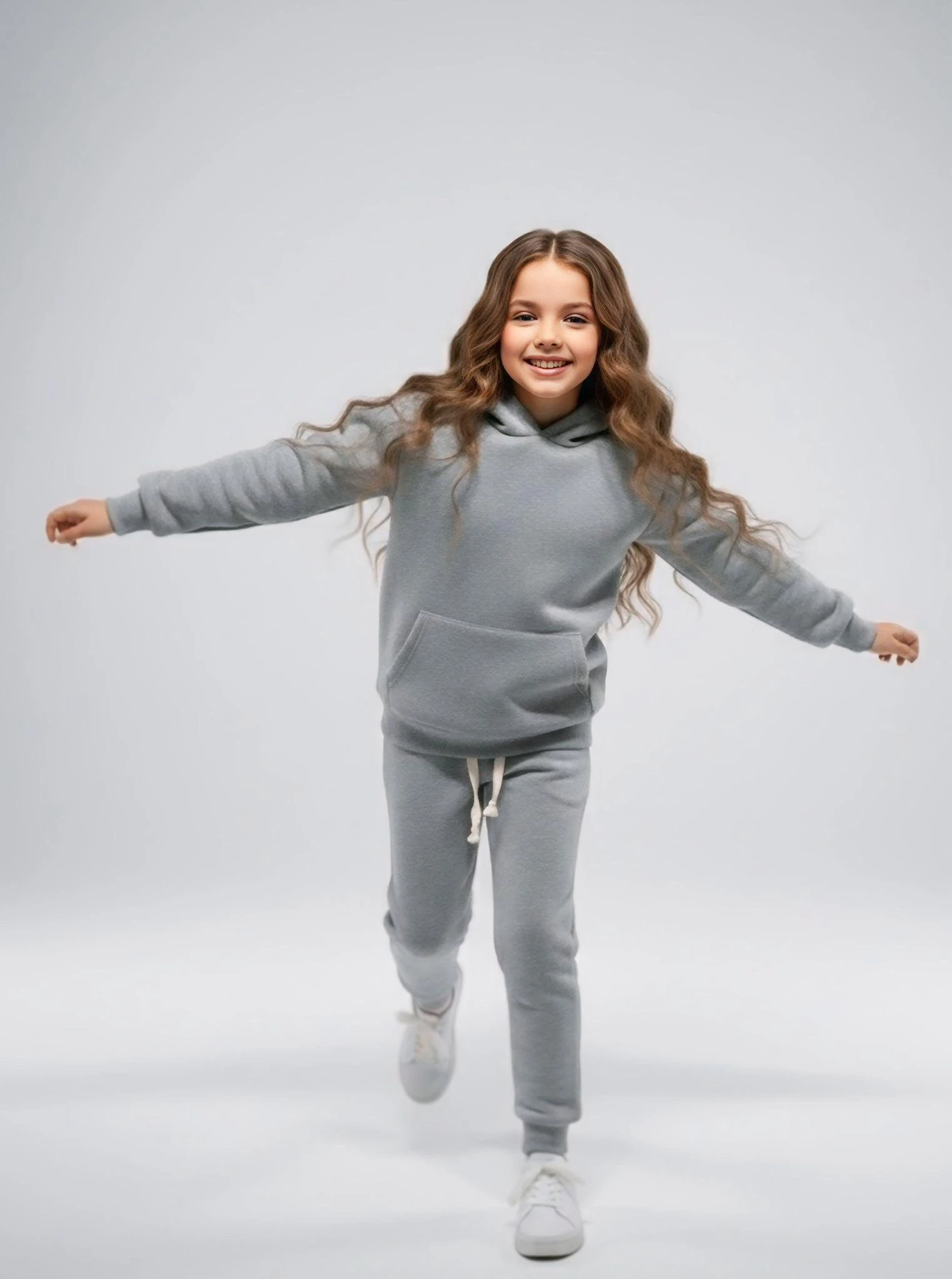 KIZ ÇOCUK KANGRU CEPLİ KAPİŞONLU TAKIM - GRİ