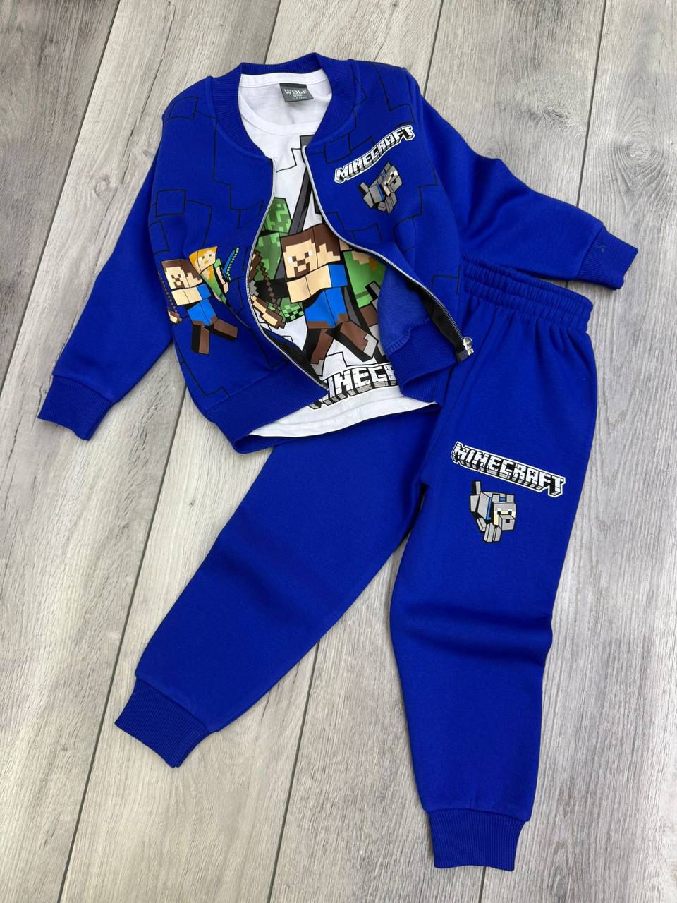 ERKEK ÇOCUK KIŞLIK MİNECRAFT 3LÜ SET (UZUN KOLLU BADİ+ALT+ÜSTCEKET )