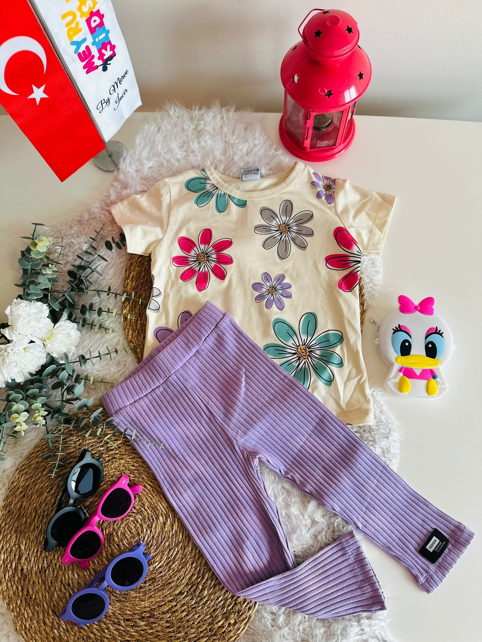 KIZ ÇOCUK RENKLİ ÇİÇEKLİ TAYTLI TAKIM