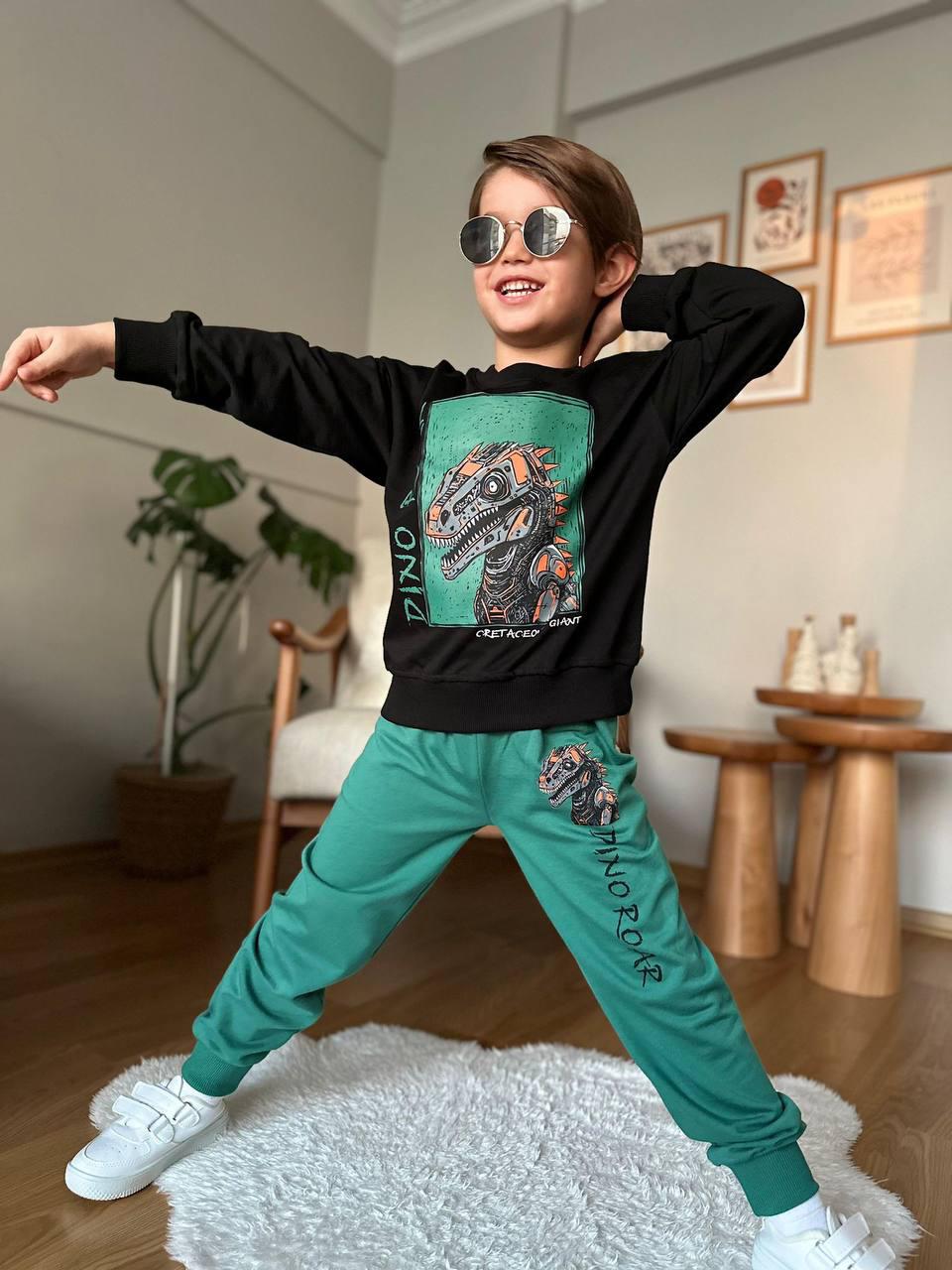 ERKEK ÇOCUK DİNOZOR BASKILI 2Lİ TAKIM - yeşil