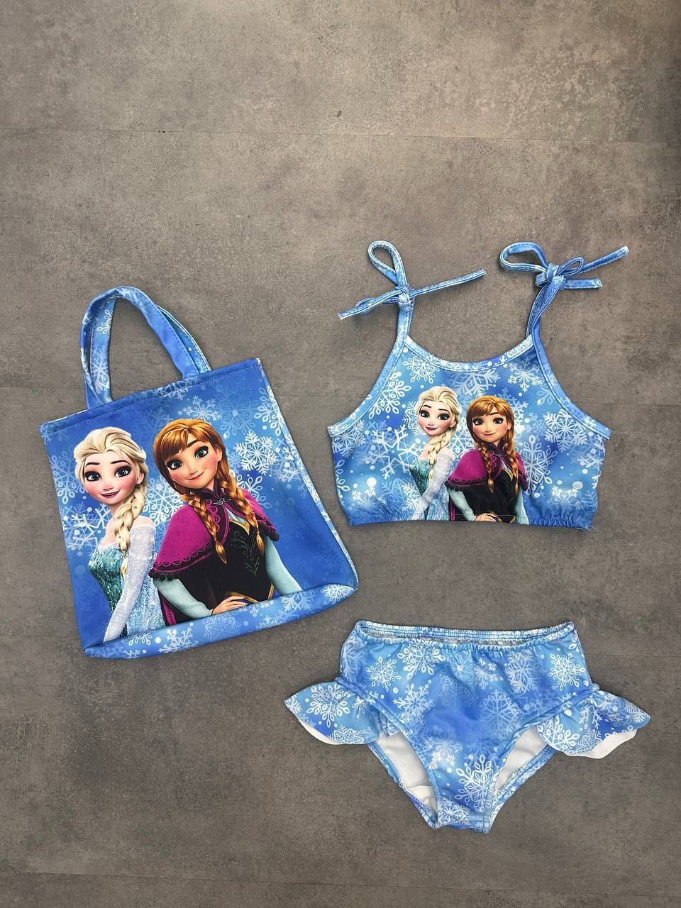 KIZ ÇOCUK MAVİ ELSA ÇANTALI BİKİNİ SETİ