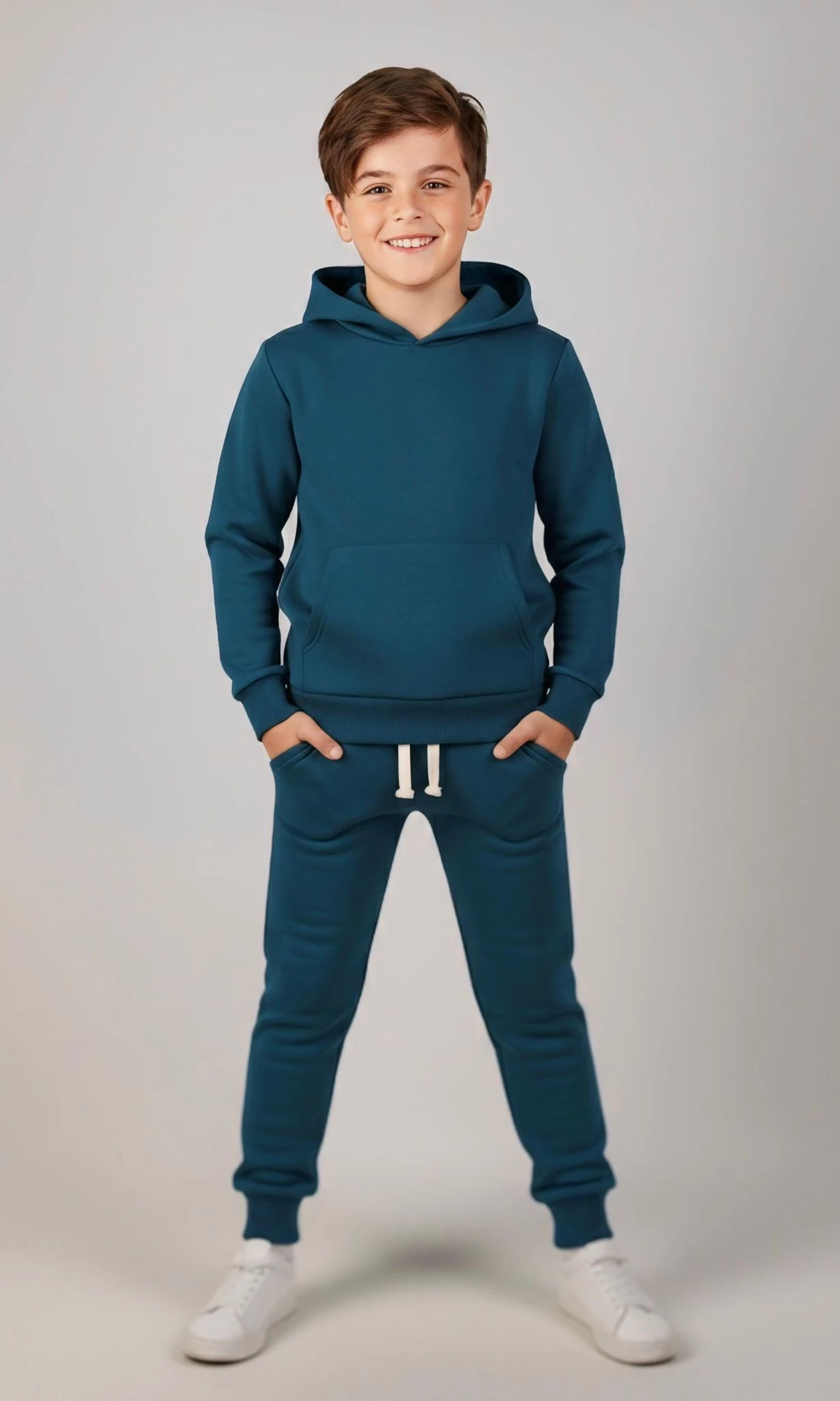 ERKEK ÇOCUK KANGRU CEPLİ KAPİŞONLU TAKIM  - PETROL MAVİ