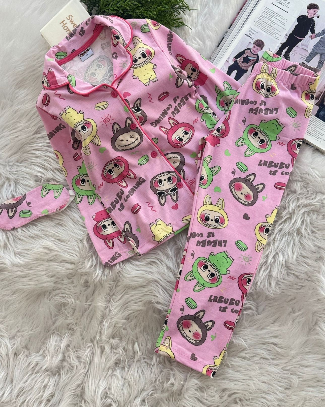 KIZ ÇOCUK  LABUBU 3LÜ PİJAMA TAKIMI