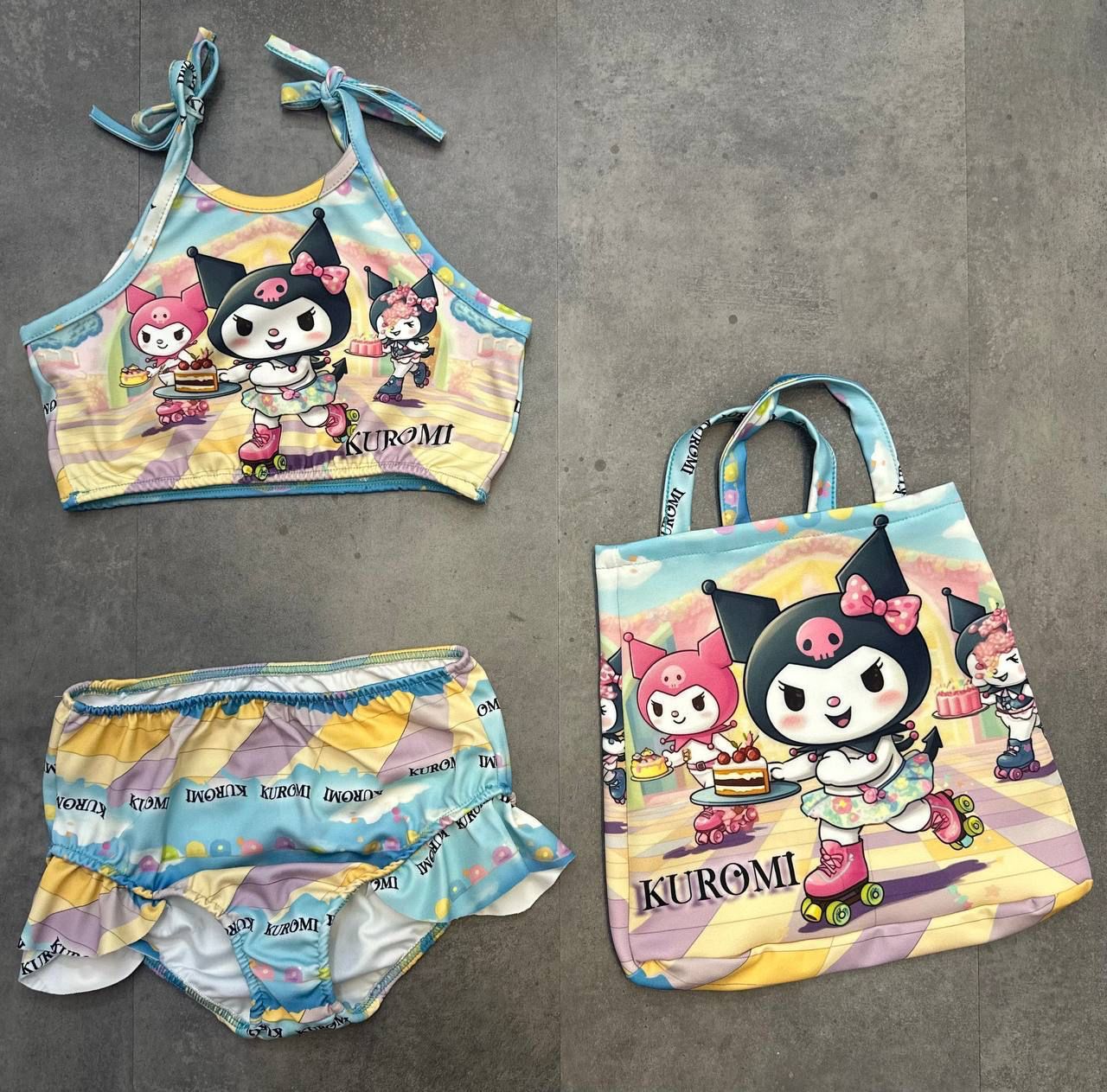 KIZ ÇOCUK SARI KUROMİ ÇANTALI BİKİNİ SETİ