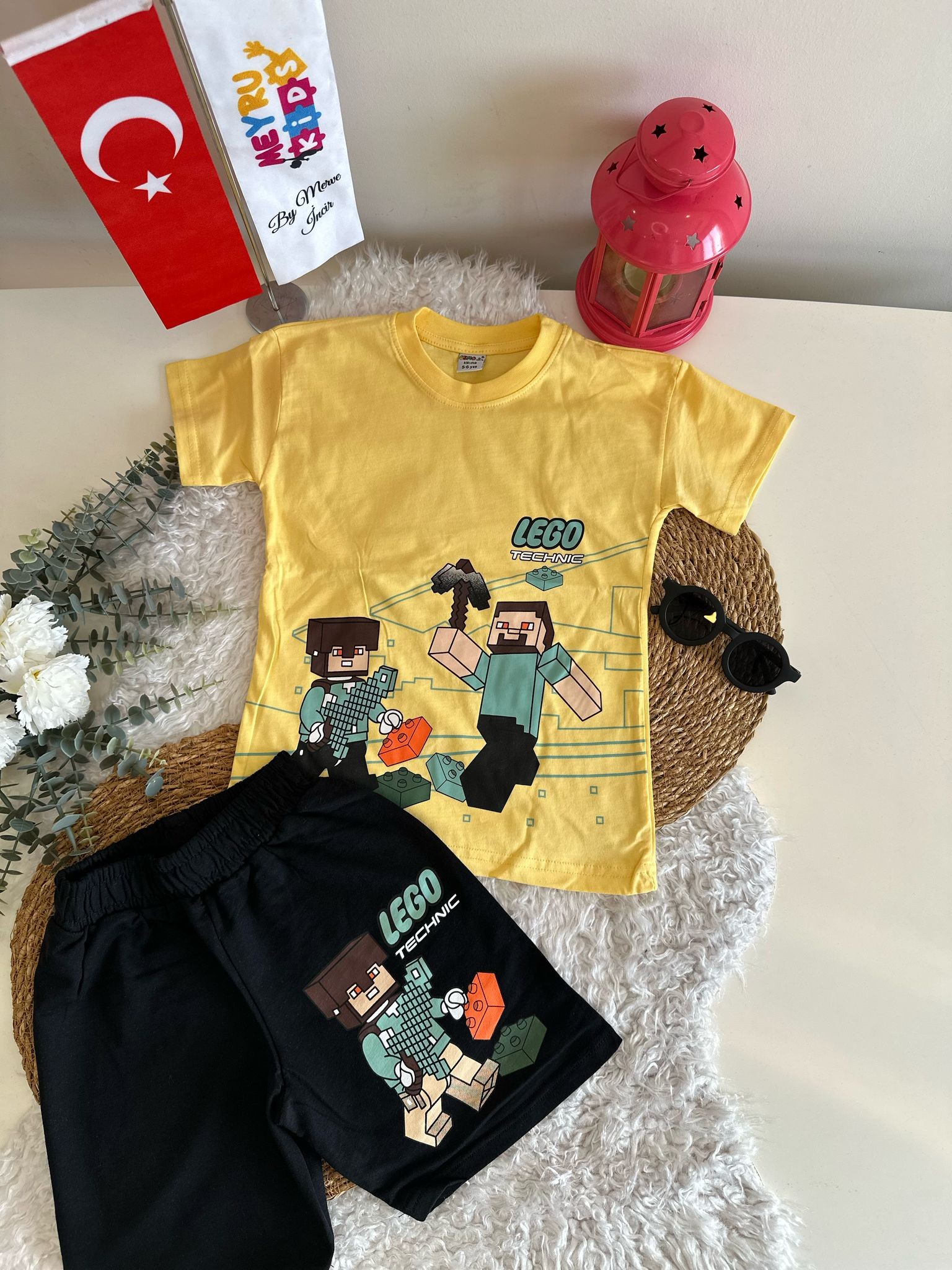 ERKEK ÇOCUK LEGO BASKILI ŞORTLU TAKIM  - SARI