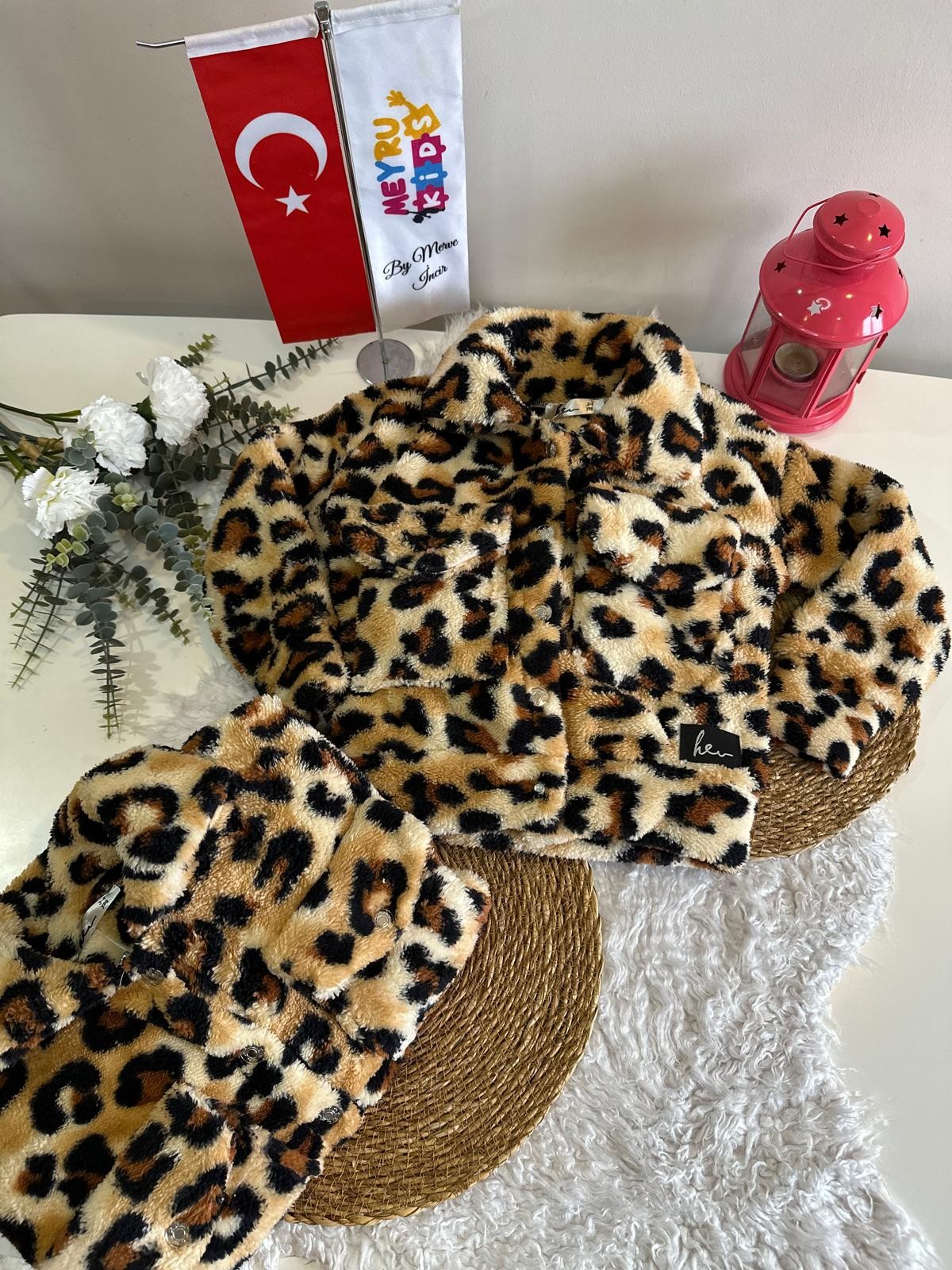 KIZ ÇOCUK LEOPAR DESEN PELUŞ HIRKA - LEOPAR