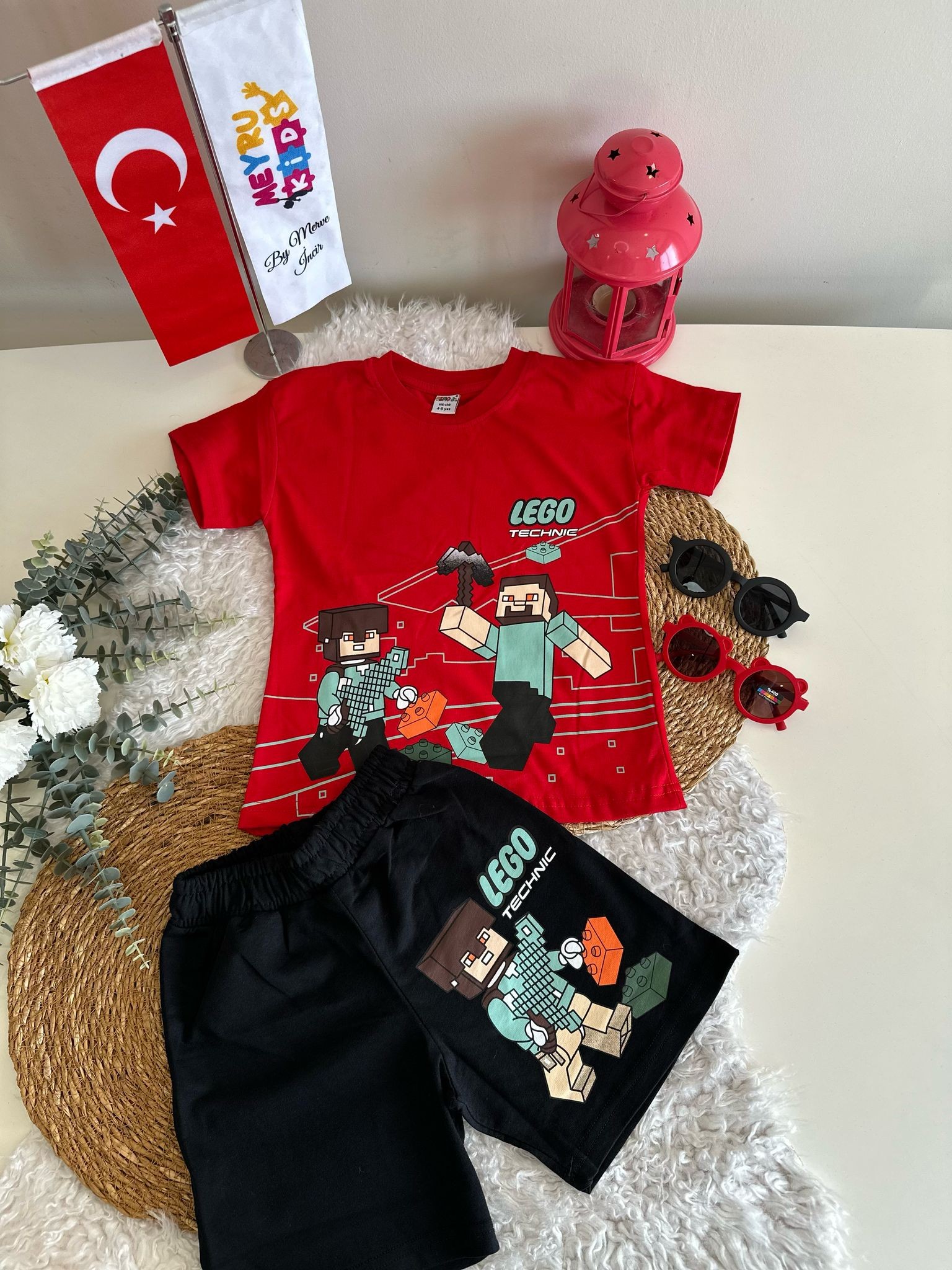 ERKEK ÇOCUK LEGO BASKILI ŞORTLU TAKIM  - KIRMIZI