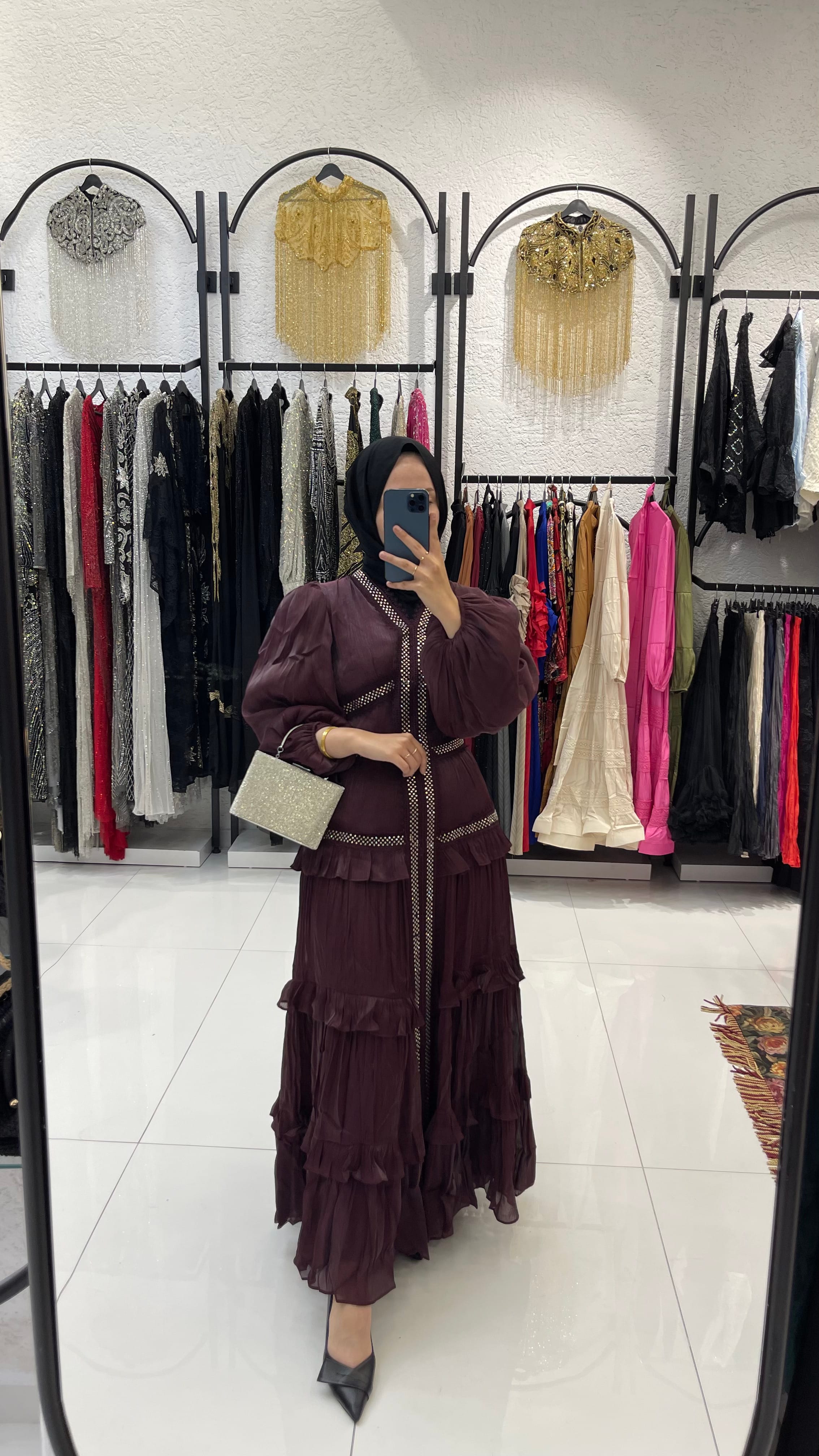 İTHAL TAŞLI ELBİSE  - BORDO