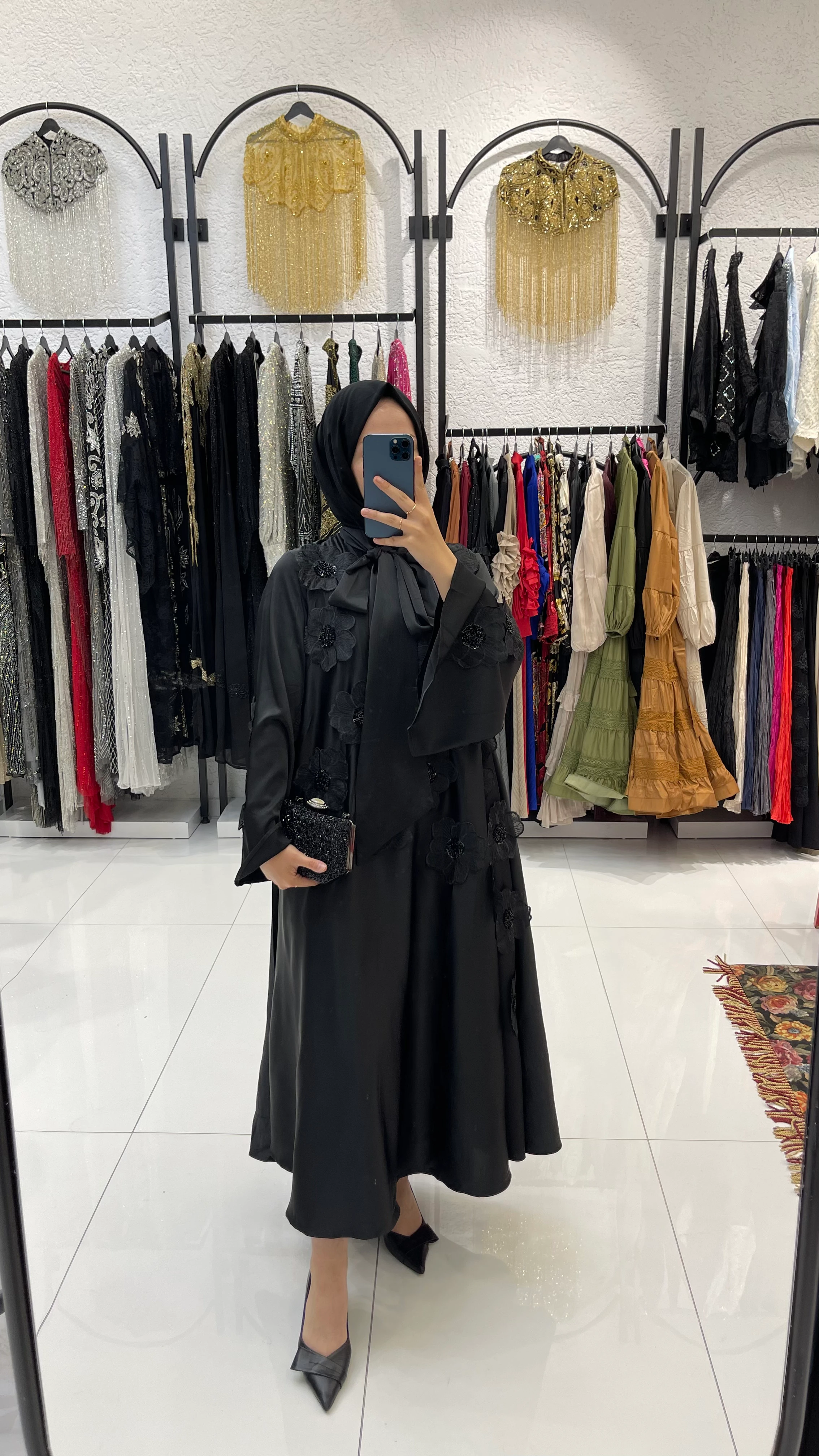 ÇİÇEKLİ İTHAL ELBİSE  - SİYAH