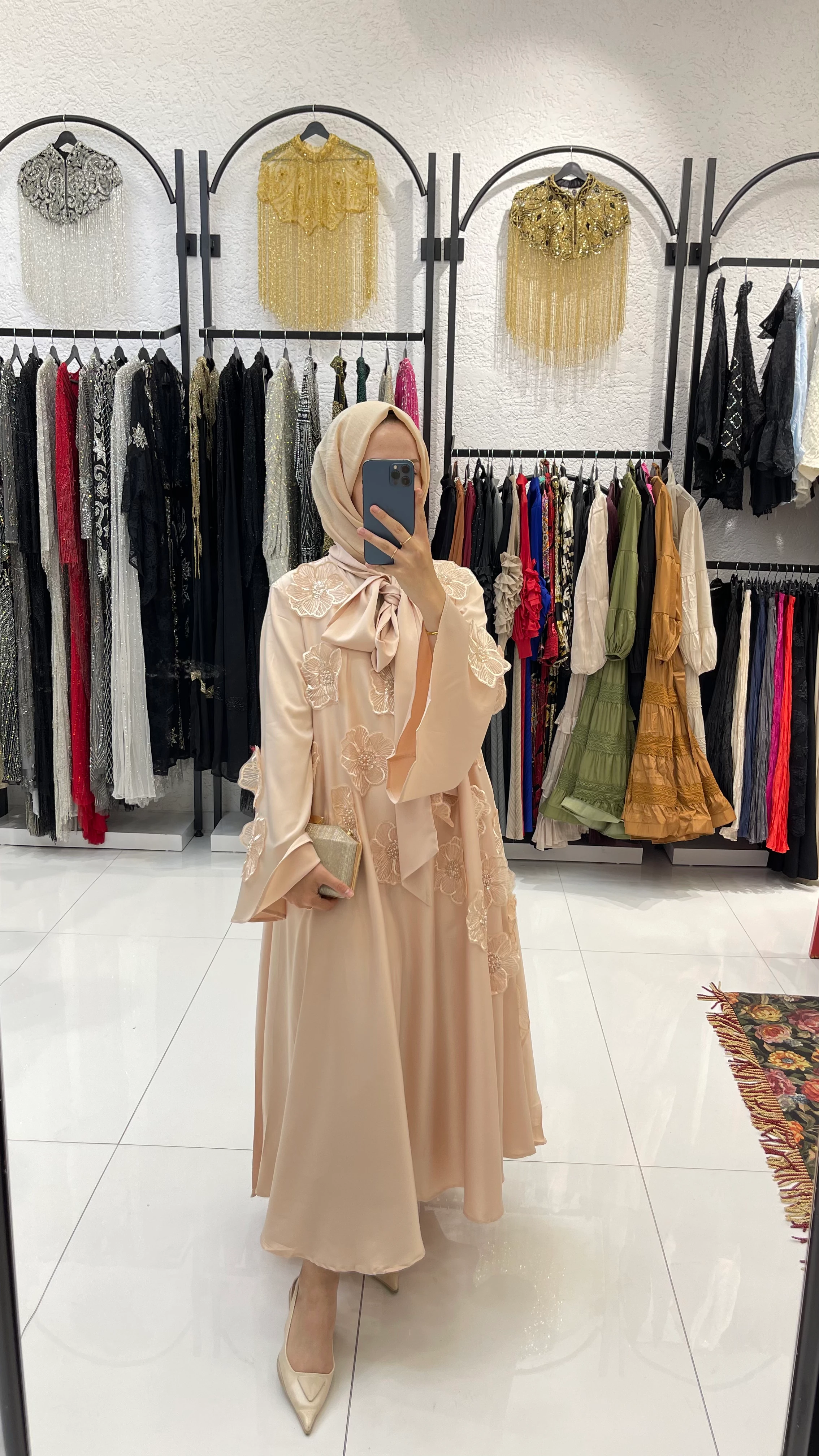 ÇİÇEKLİ İTHAL ELBİSE  - KREM