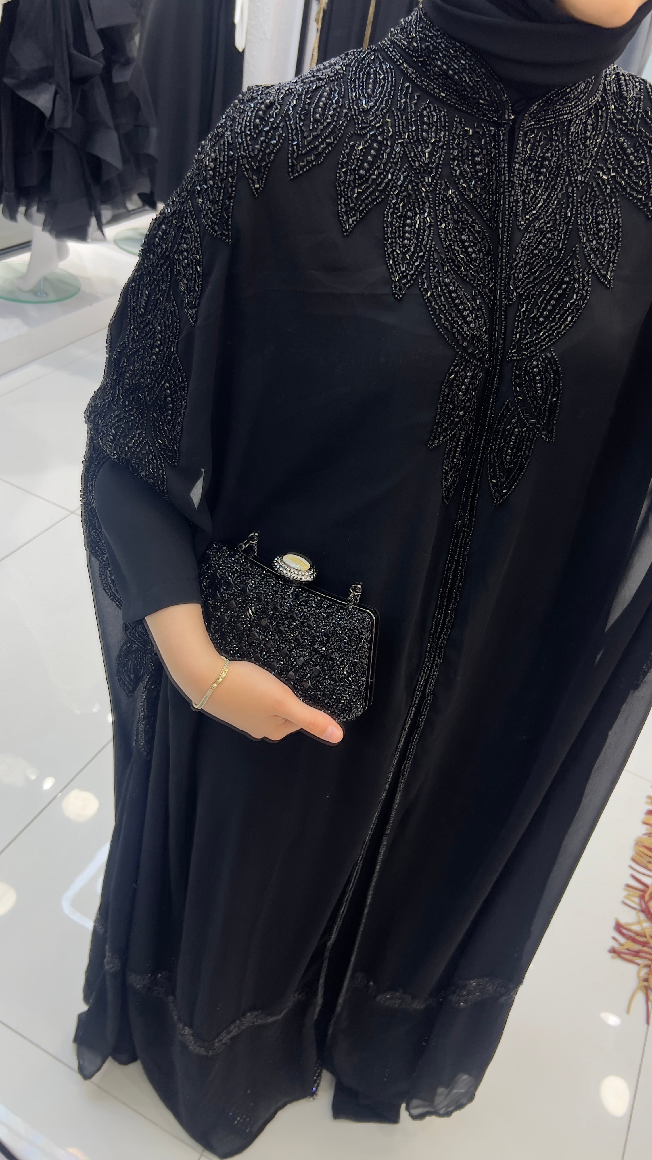 TAŞ İŞLEMELİ ABAYA - Siyah