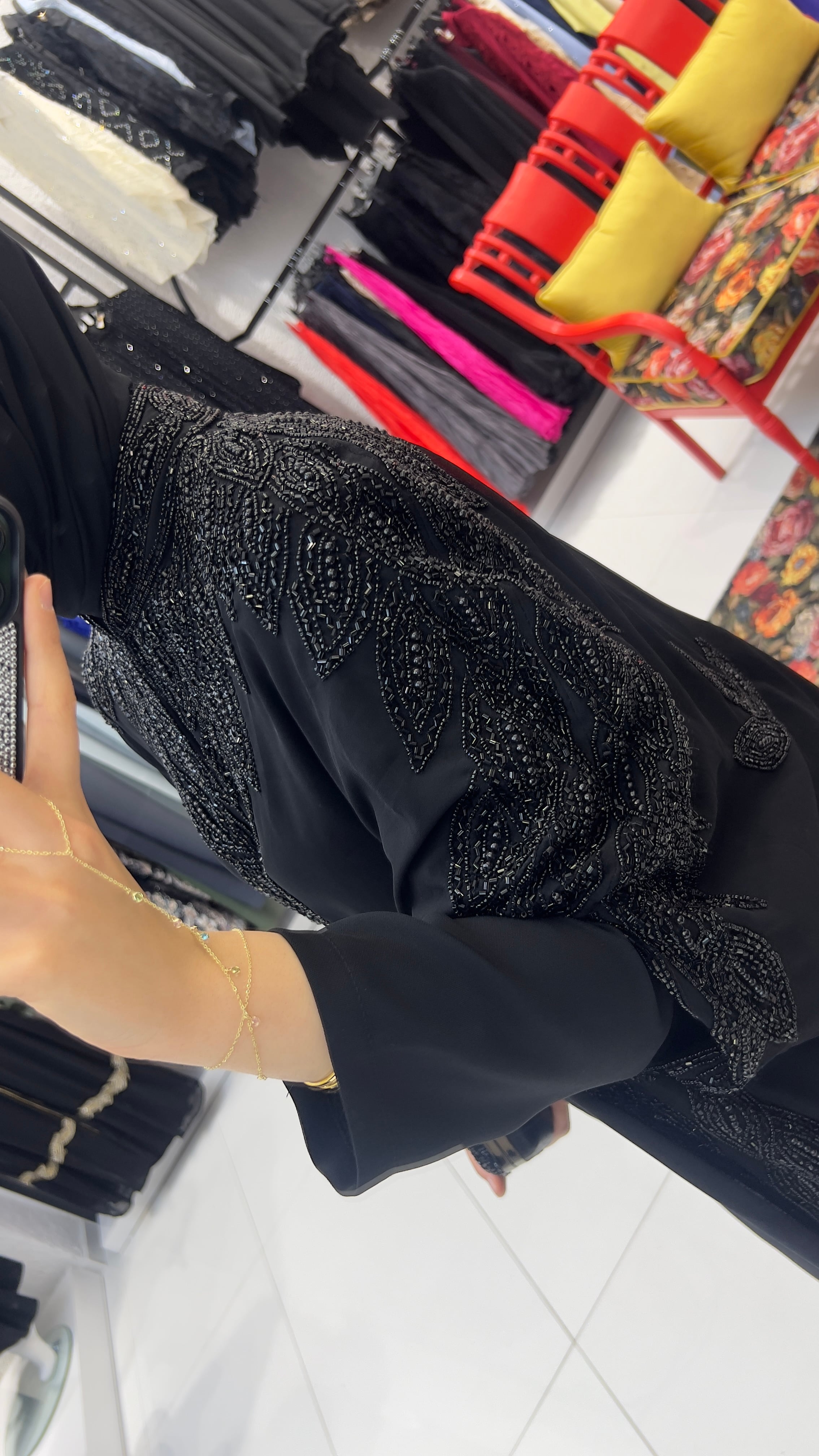 TAŞ İŞLEMELİ ABAYA - Siyah