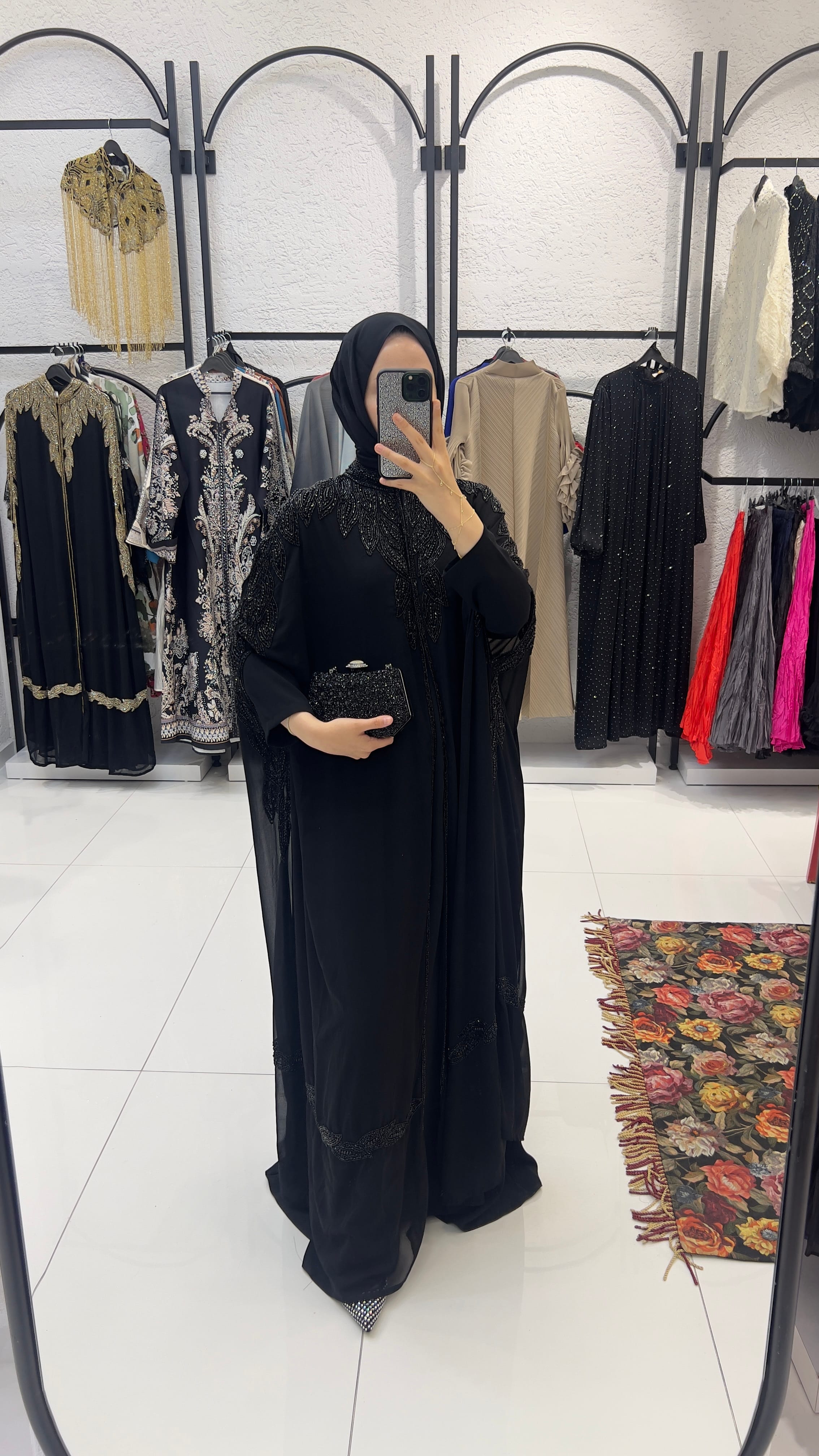 TAŞ İŞLEMELİ ABAYA - Siyah
