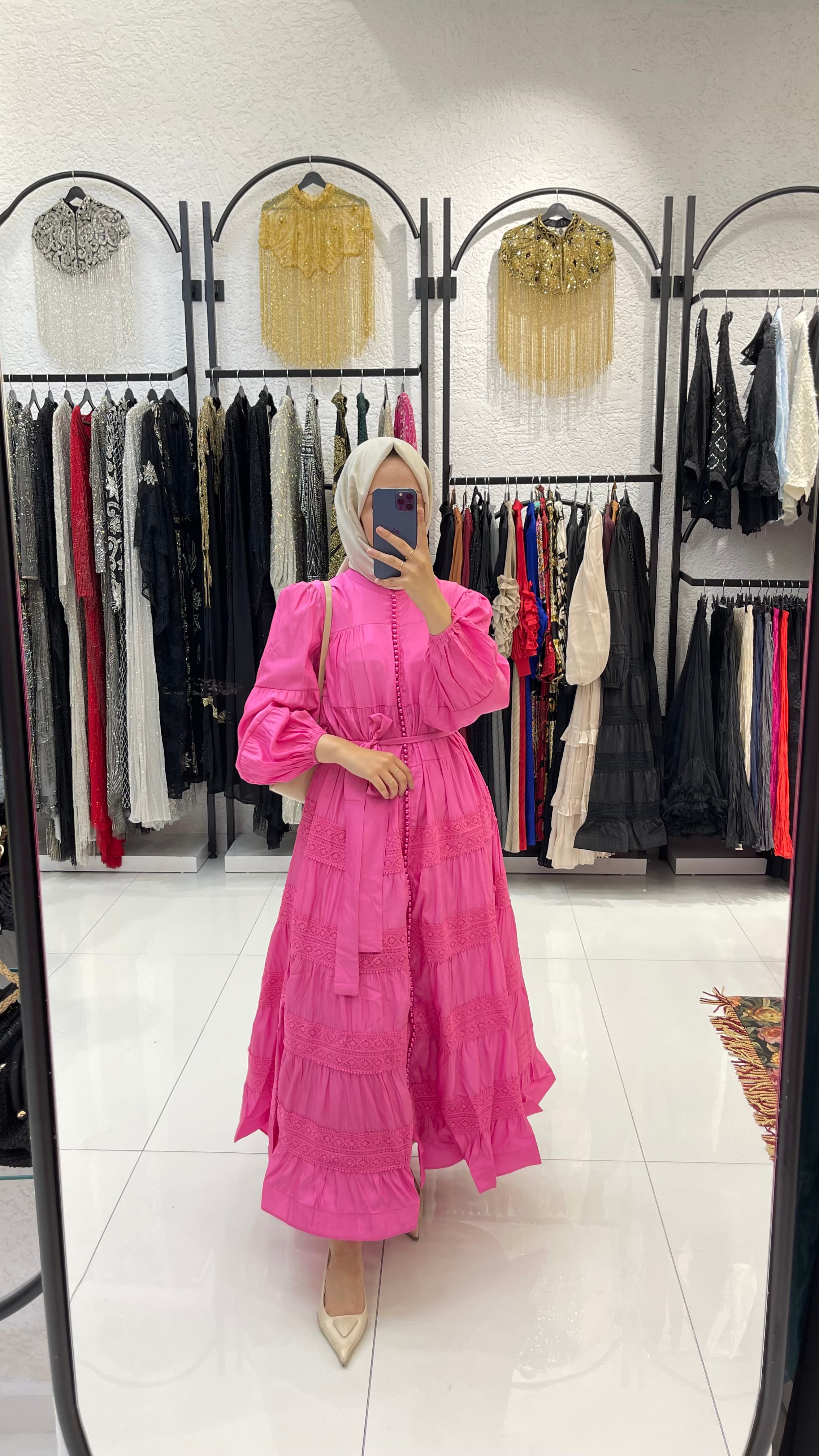 İNCİLİ İTHAL ELBİSE  - PEMBE
