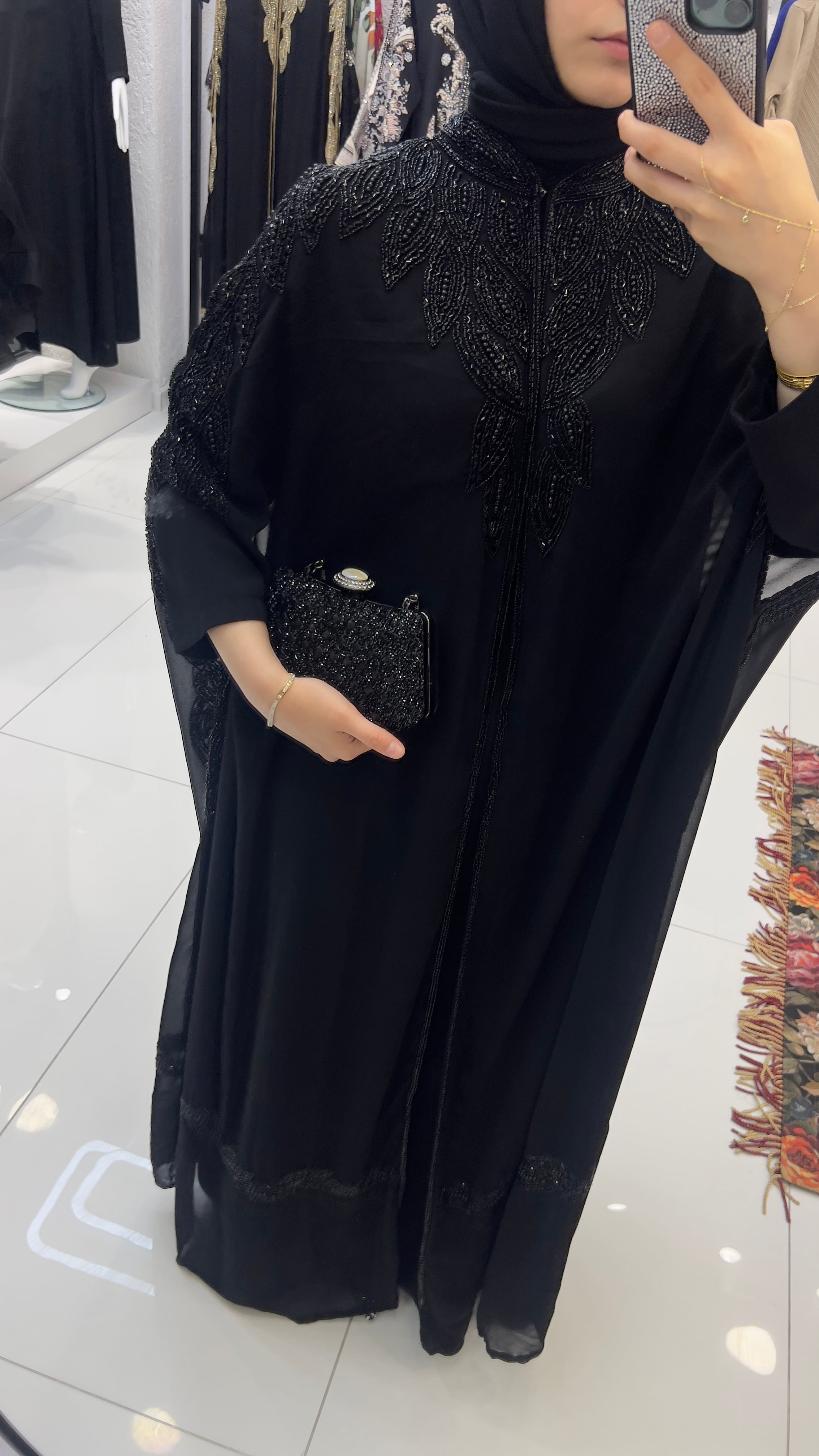 TAŞ İŞLEMELİ ABAYA - Siyah