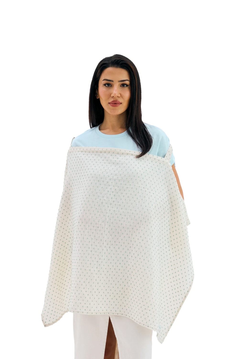 Müslin Emzirme Örtüsü – Rahat ve Pratik Anne Bebek Kullanımı - White / Mint