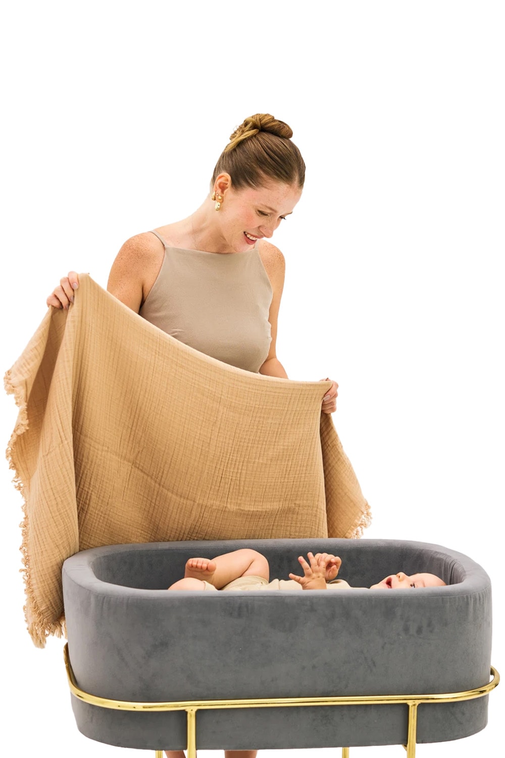 4 Katlı Yumuşak ve Hafif Müslin Bebek Battaniyesi - Beige