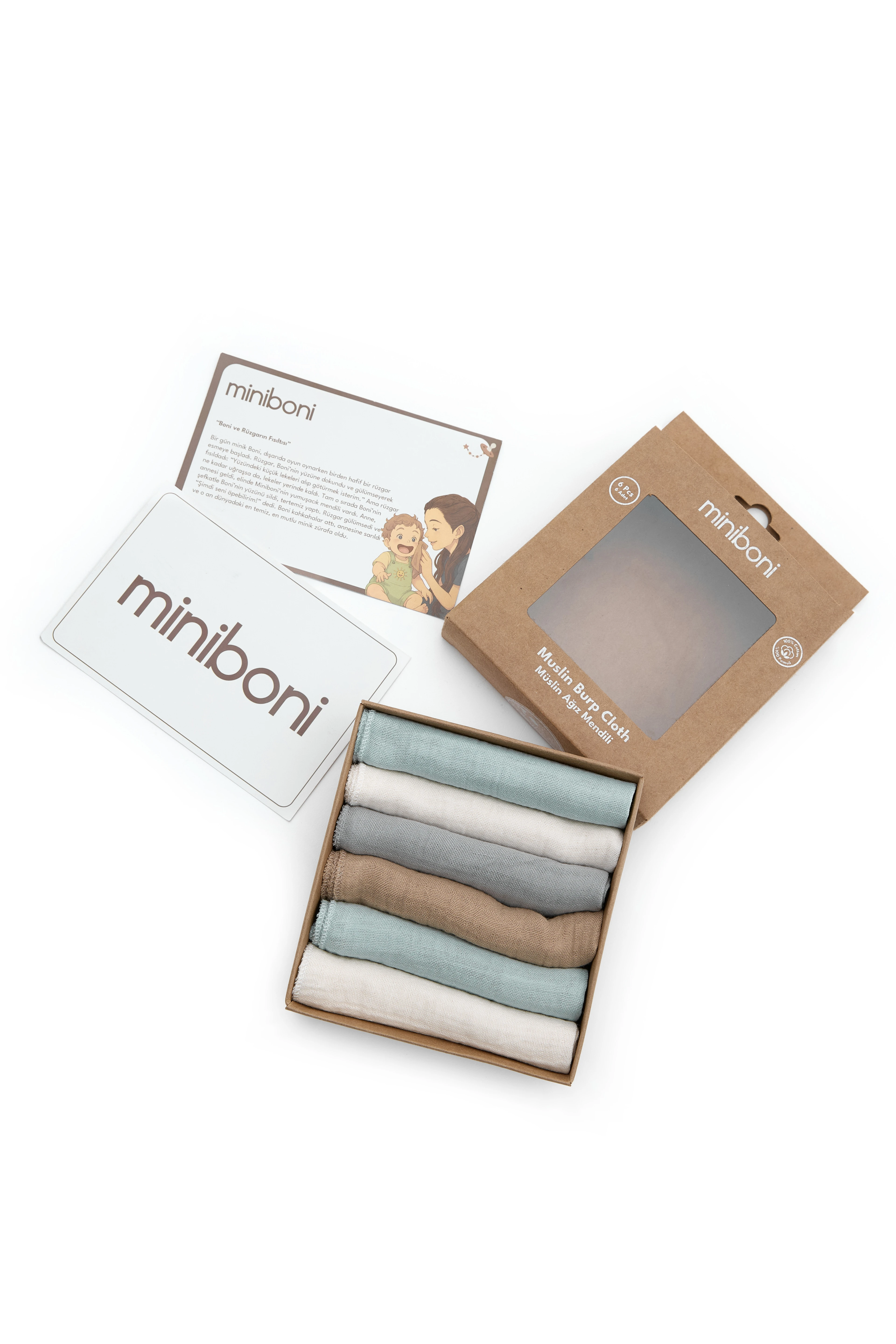Organik 6’lı Müslin Bebek Ağız Mendili Seti