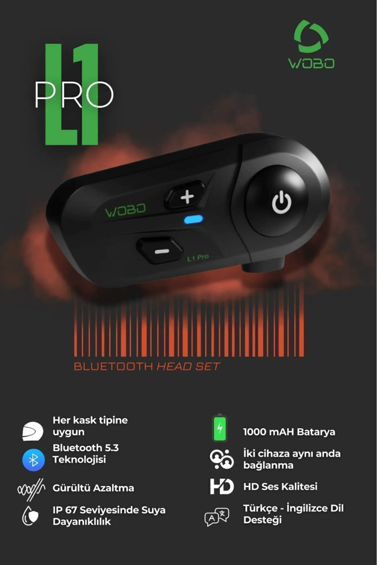 L1 Pro Motosiklet Kask Bluetooth 5.3 Kulaklık Mikrofon Seti Intercom - Interkom