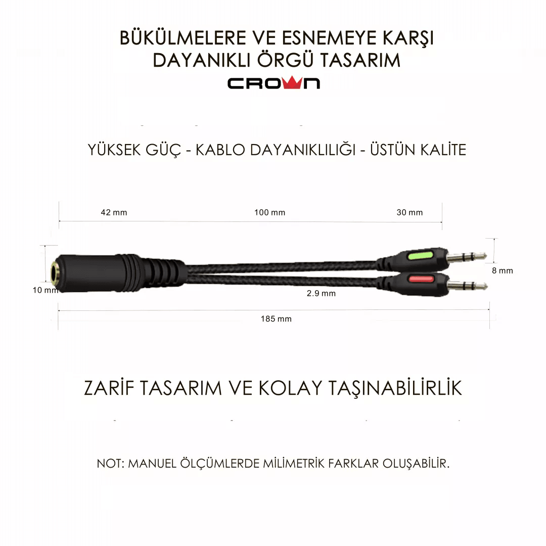 3.5mm Kulaklık Mikrofon dönüştürücü - Çevirici Switch Splitter Y Örgü Kablo 1 Dişi 2 Erkek