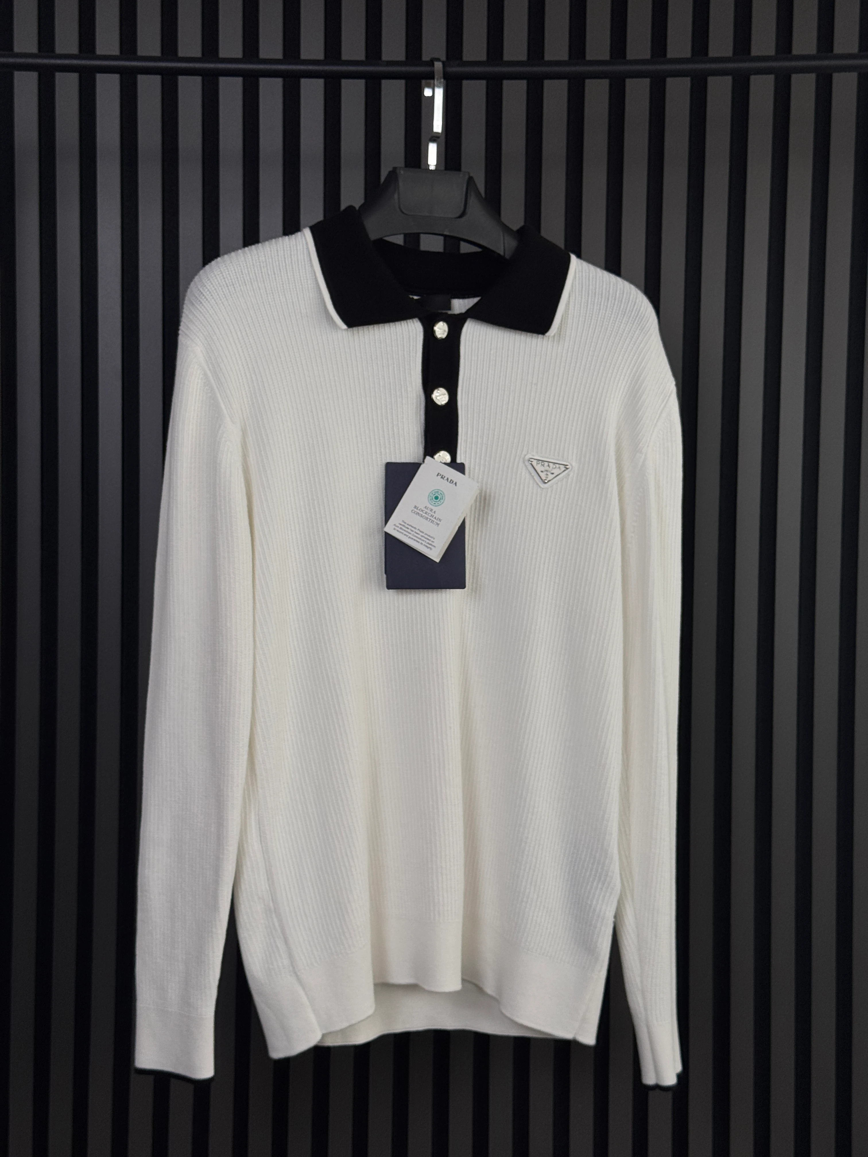 PRADA Ekru Polo Yaka Triko Kazak