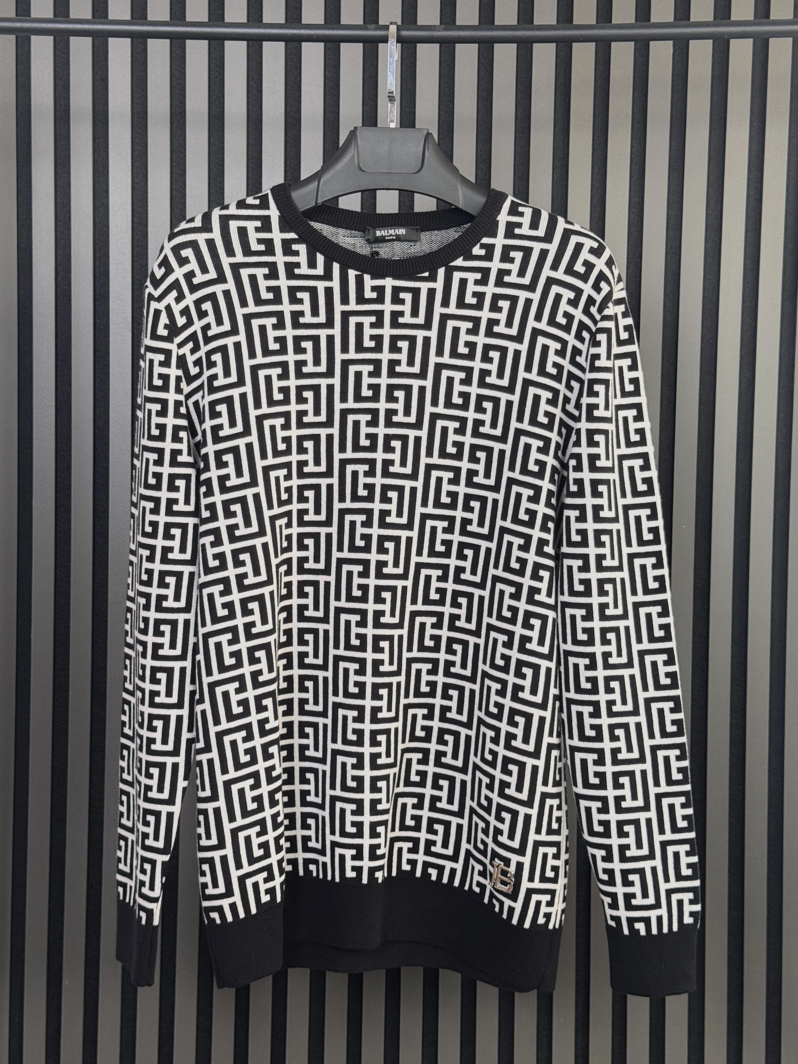 BALMAIN Siyah Beyaz Triko Kazak