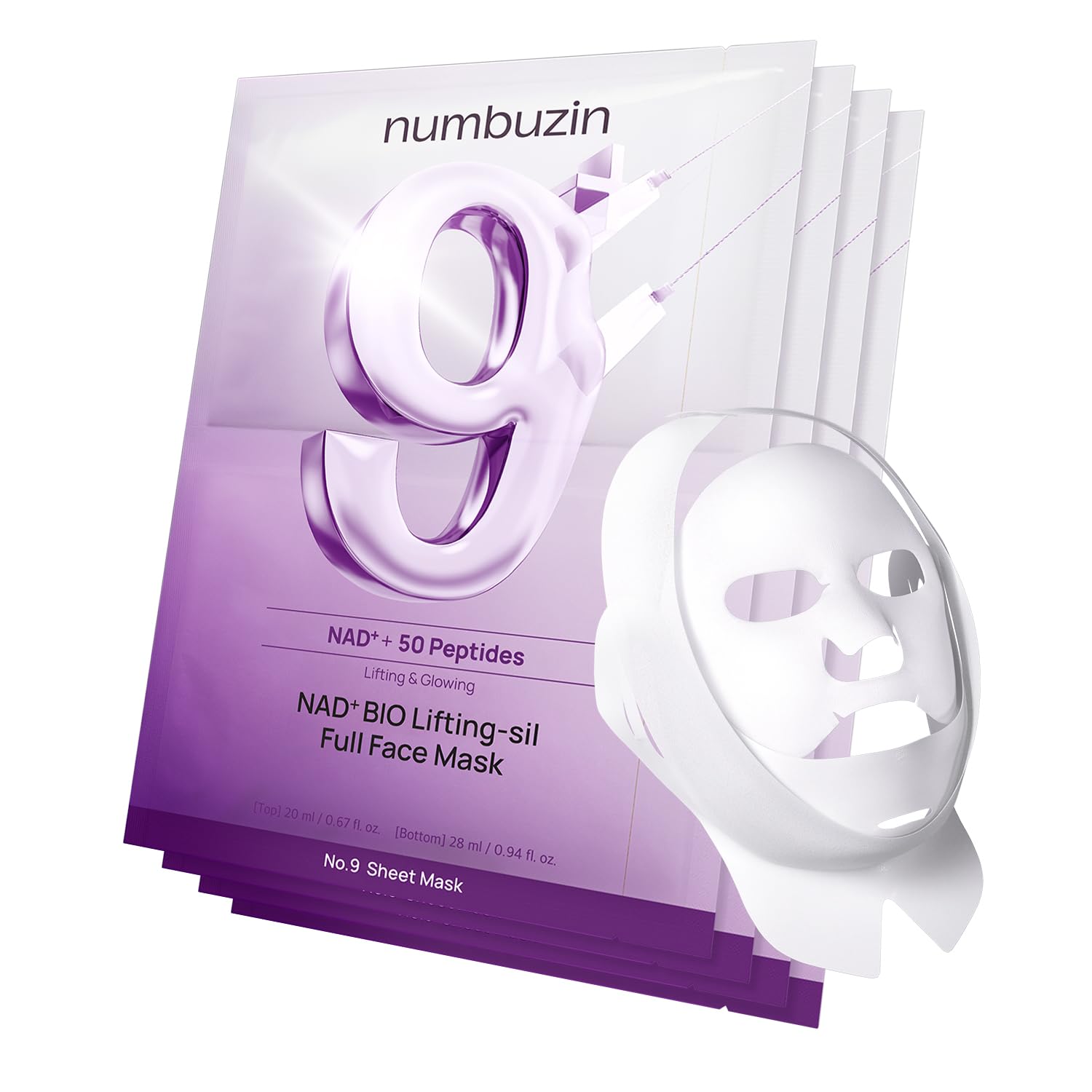 Numbuzin No.9+ NAD+ Bio Lifting Full Face Mask (4 adet) - Peptid ve Kolajen Destekli İki Parçalı Yüz Şekillendirici Maske + Lifting Band main variant image