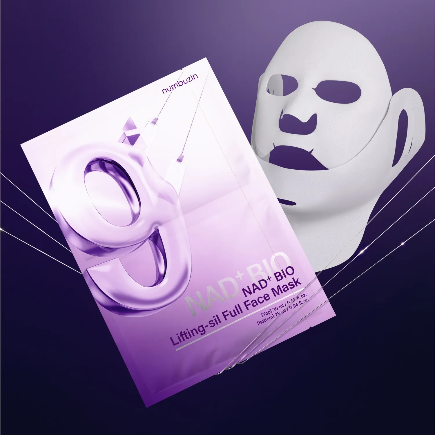 Numbuzin No.9+ NAD+ Bio Lifting Full Face Mask (4 adet) - Peptid ve Kolajen Destekli İki Parçalı Yüz Şekillendirici Maske + Lifting Band