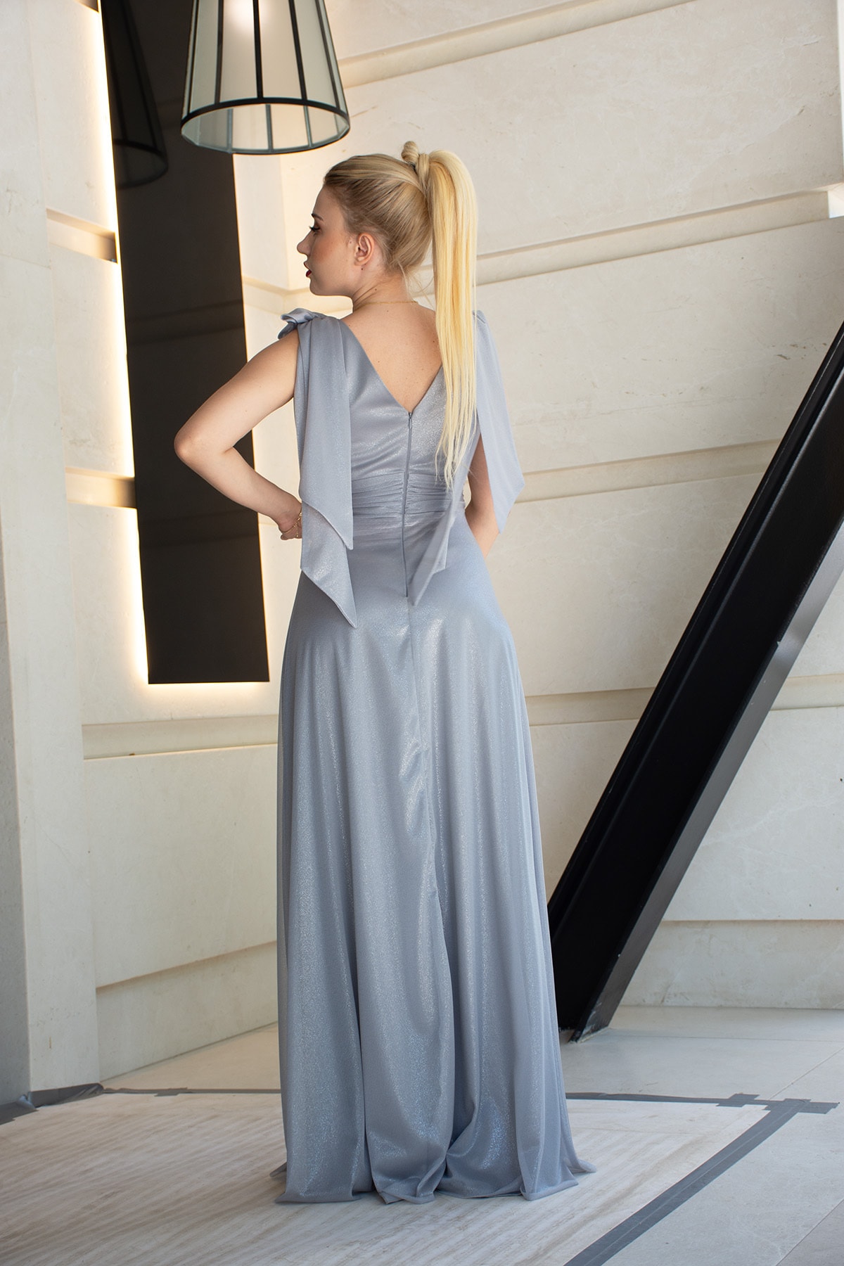 Alessi Evening Dress with Bow and Side Slit