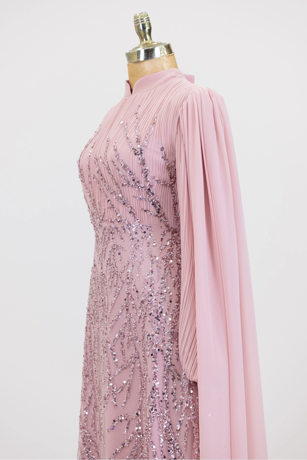 Kolları Pelerinli Ezgi Abiye - pudra