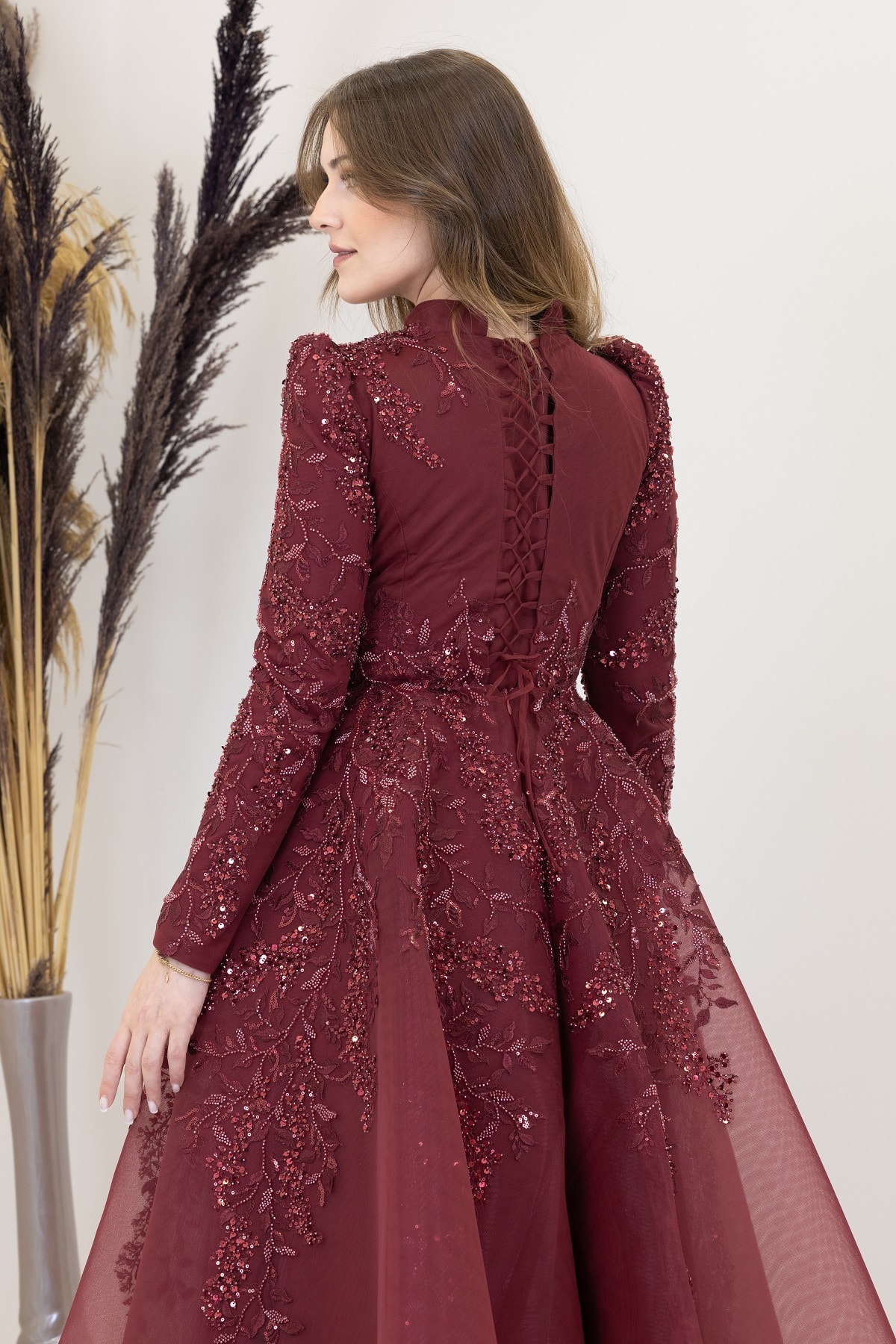 Serra Hijab Evening Dress with Flower Embroidery