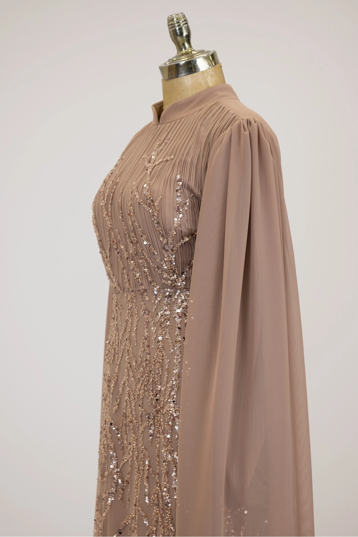 Kolları Pelerinli Ezgi Abiye - vizon