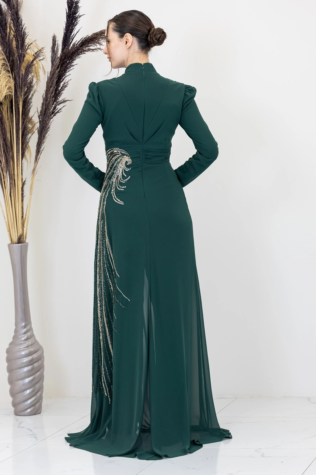 Önü Aplik İşlemeli Ebru Tulum - zümrüt