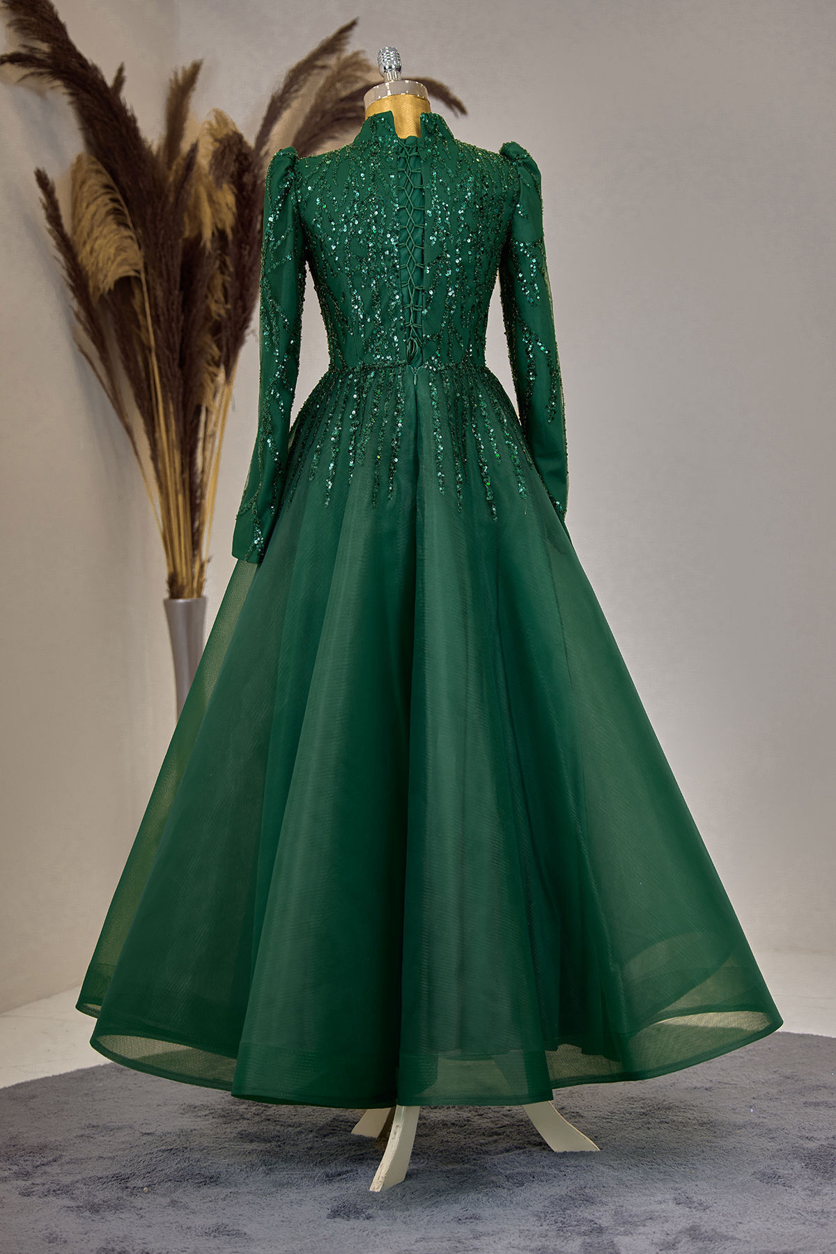 Mila Evening Dress with Draped Front and Applique Embroidery