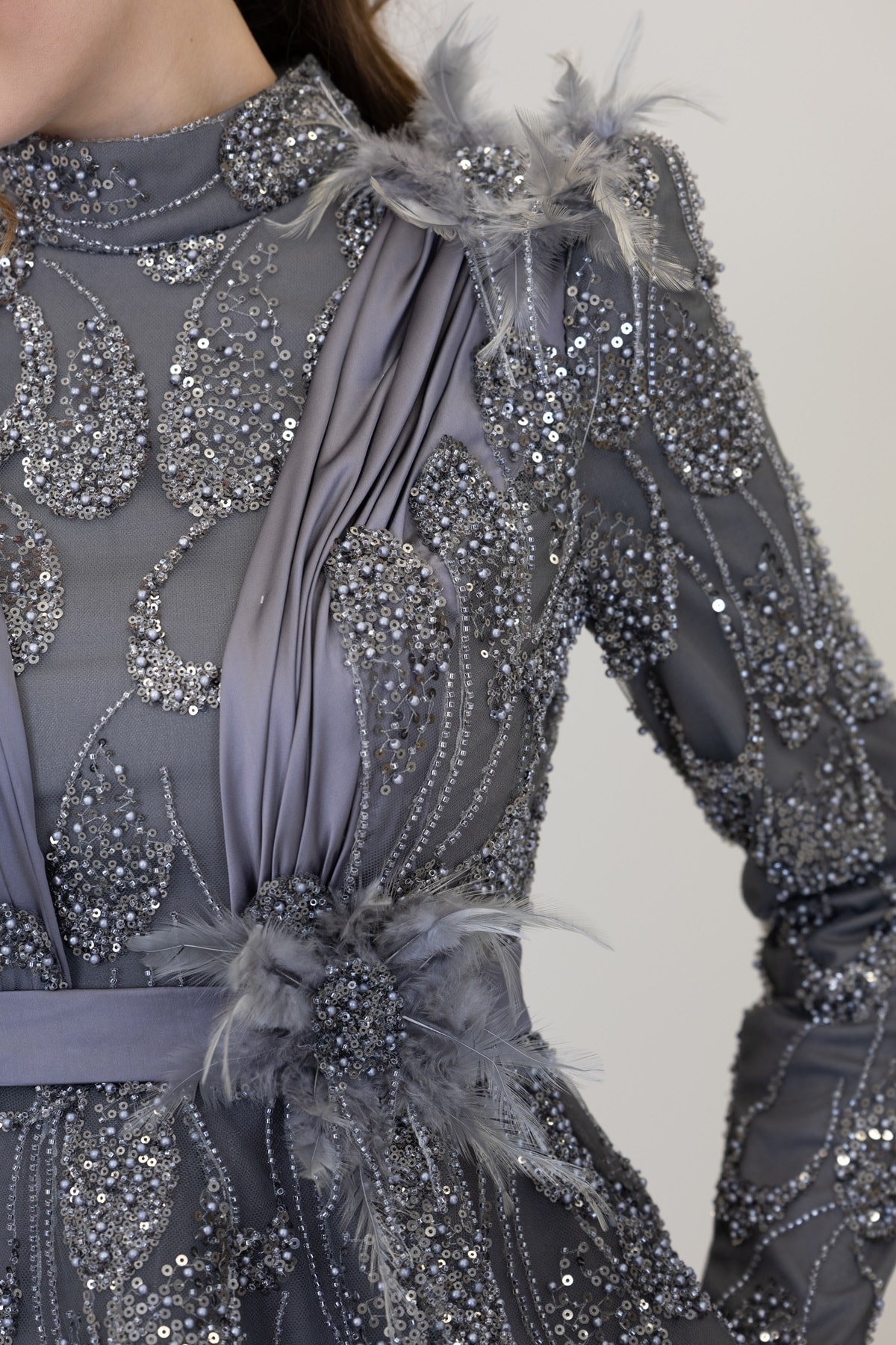 Icon Evening Dress with Tulle Detail on the Shoulders and Waist