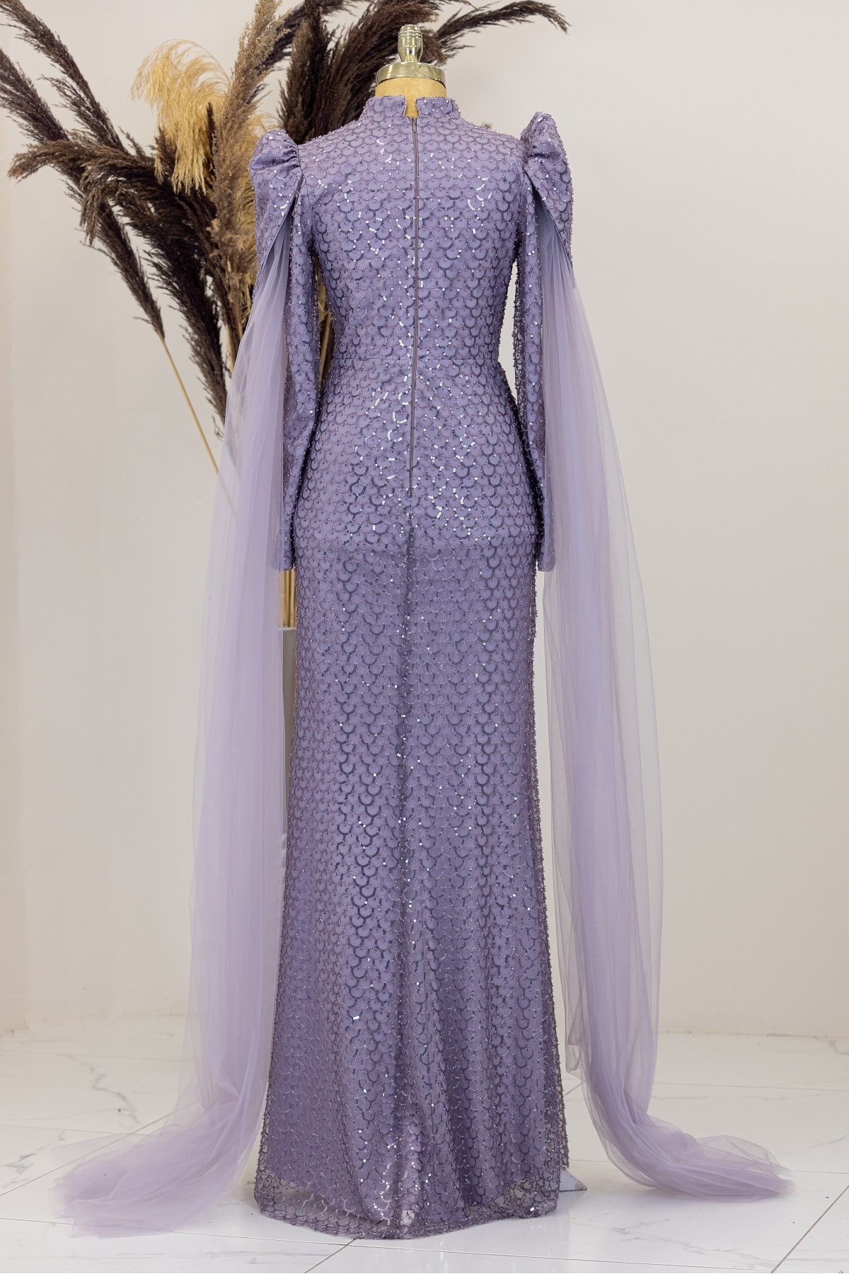 Noble Hijab Evening Dress with Cape Sleeves