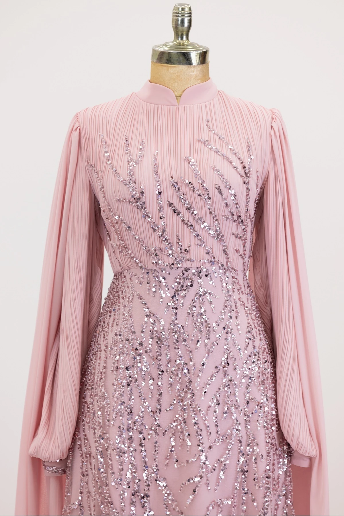 Kolları Pelerinli Ezgi Abiye - pudra