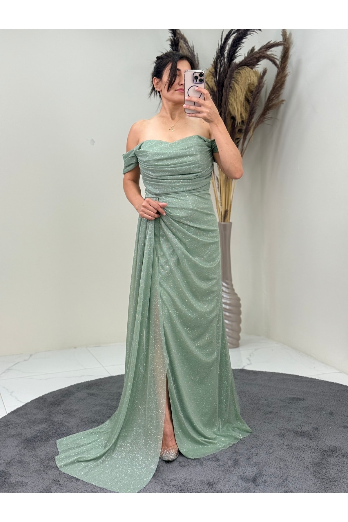 Alina Evening Dress with Draped Front and Side Slit