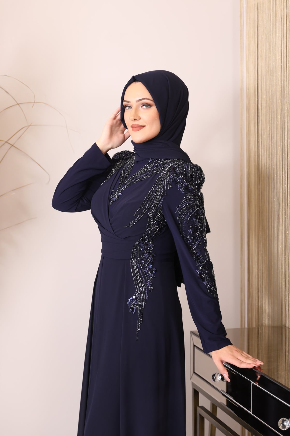 Bead Embroidered Sun Jumpsuit Navy Blue